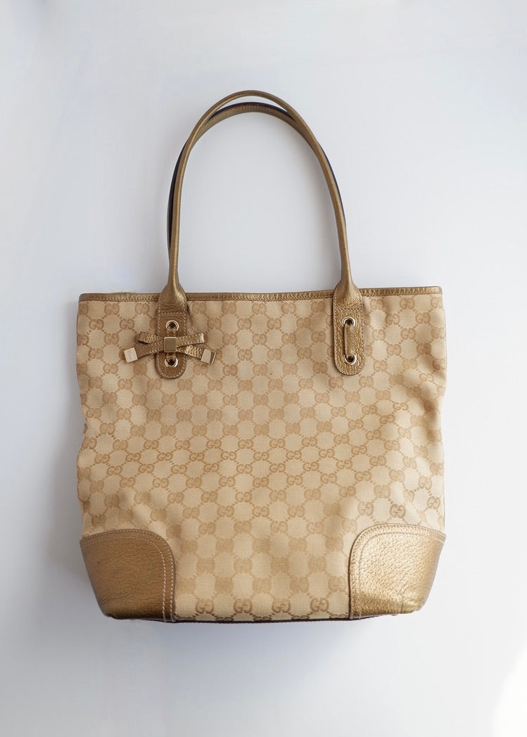 Authentic Preowned Gucci Gold GG Canvas Tote Bag