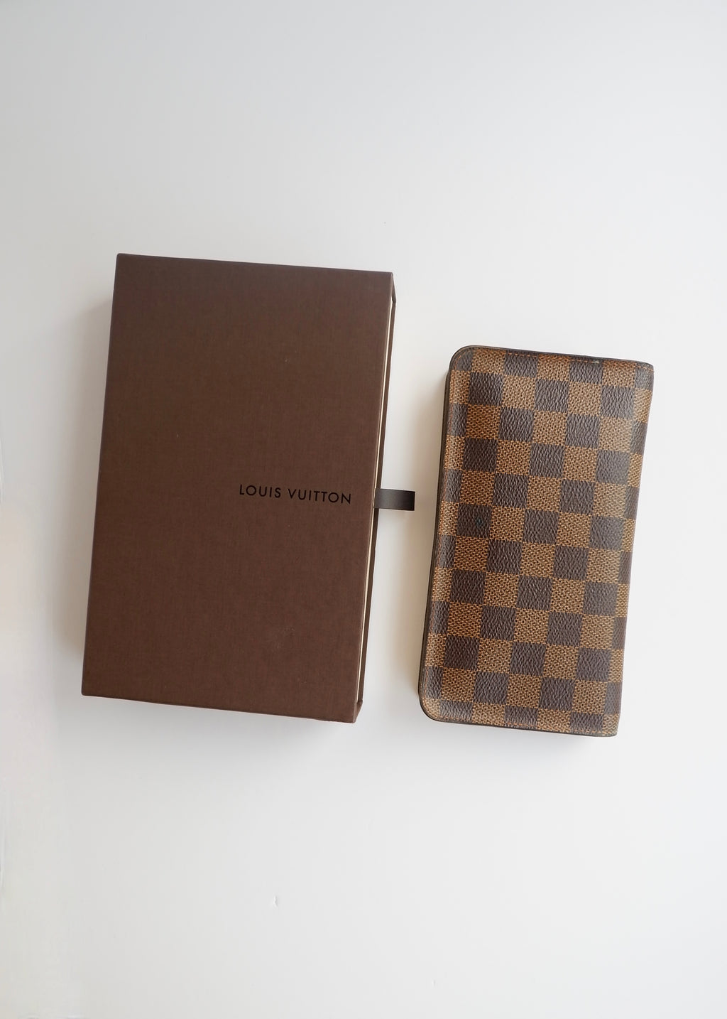 Preowned Louis Vuitton Brown Damier Ebene Long Zip Around Wallet