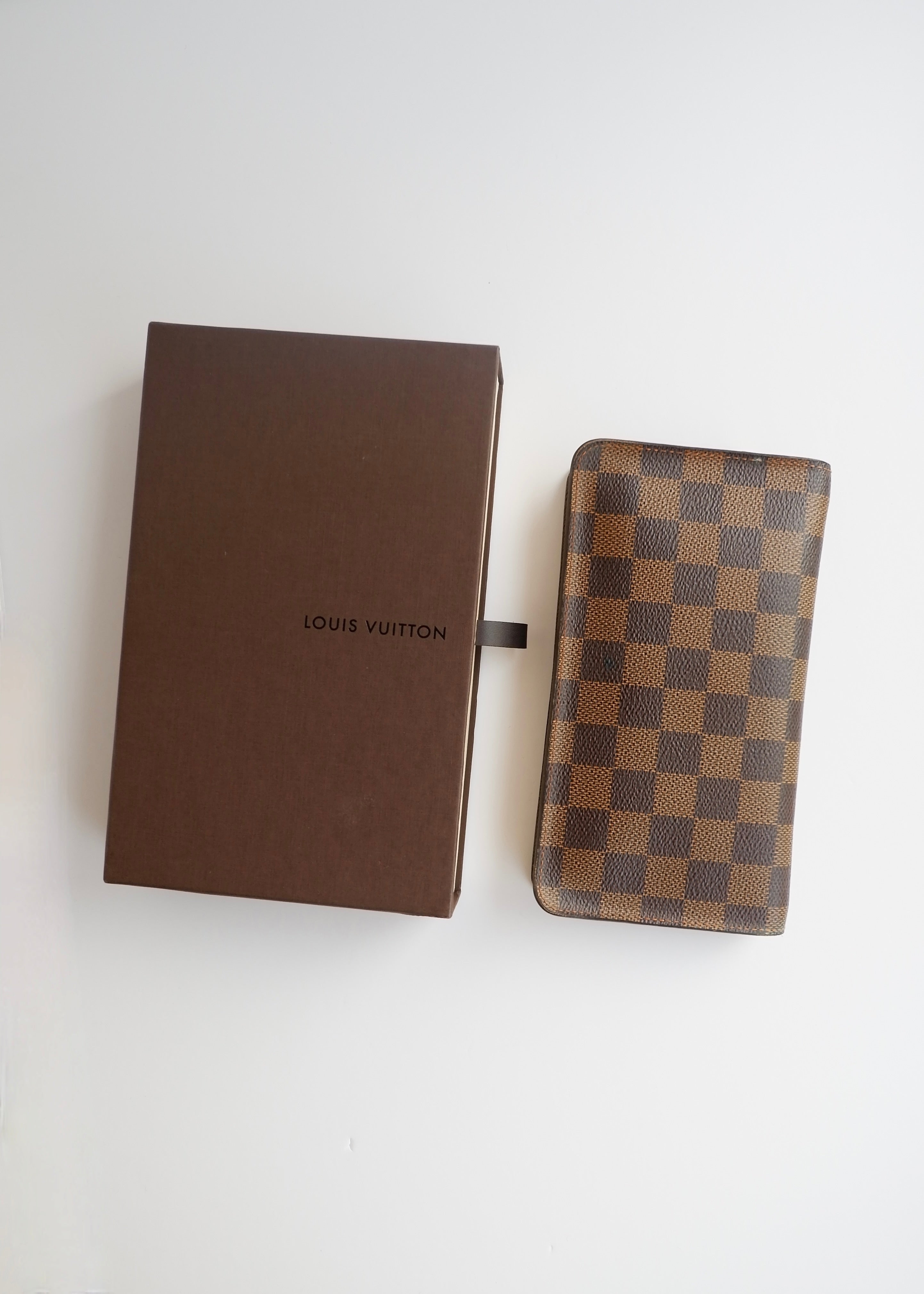 Preowned Louis Vuitton Brown Damier Ebene Long Zip Around Wallet