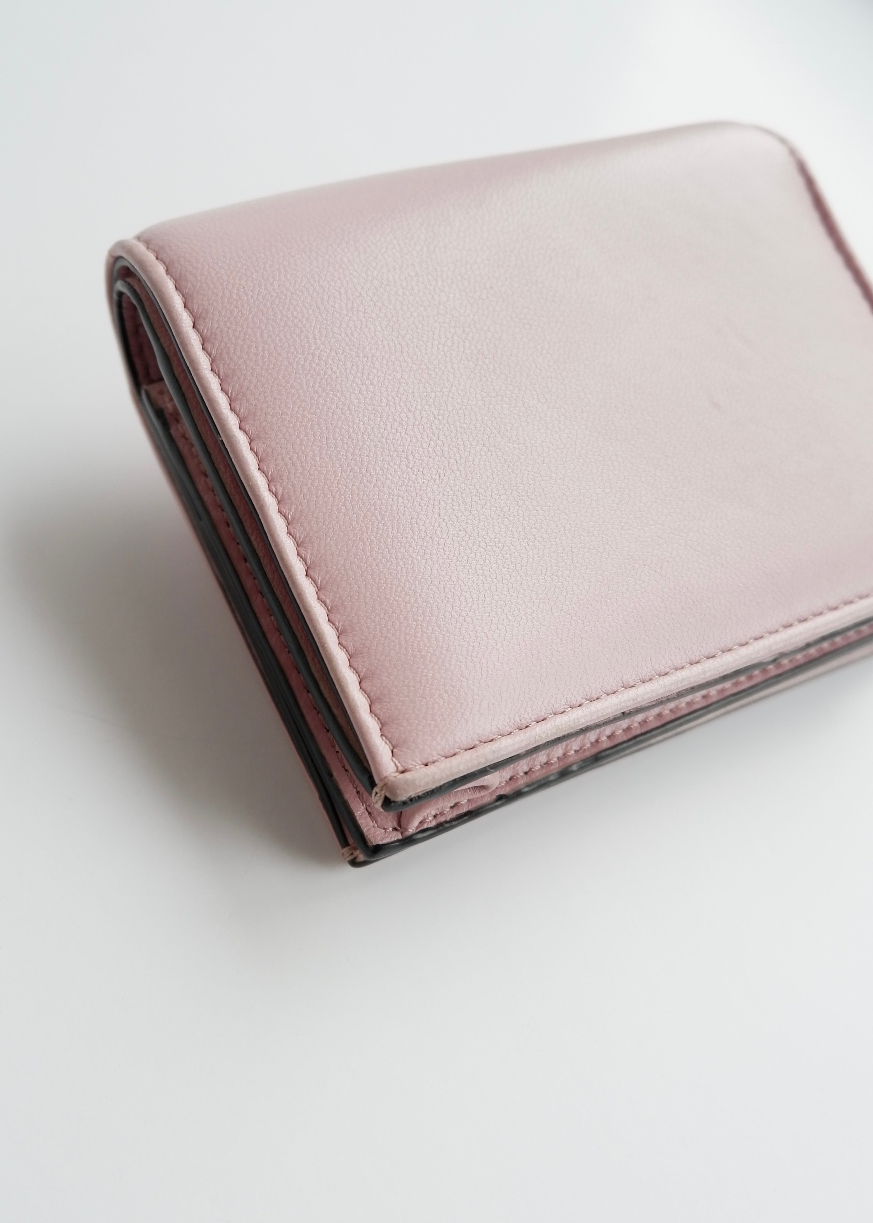 Authentic Preowned Valentino Light Pink Leather Small Nappa Roman Stud Bi-Fold Wallet