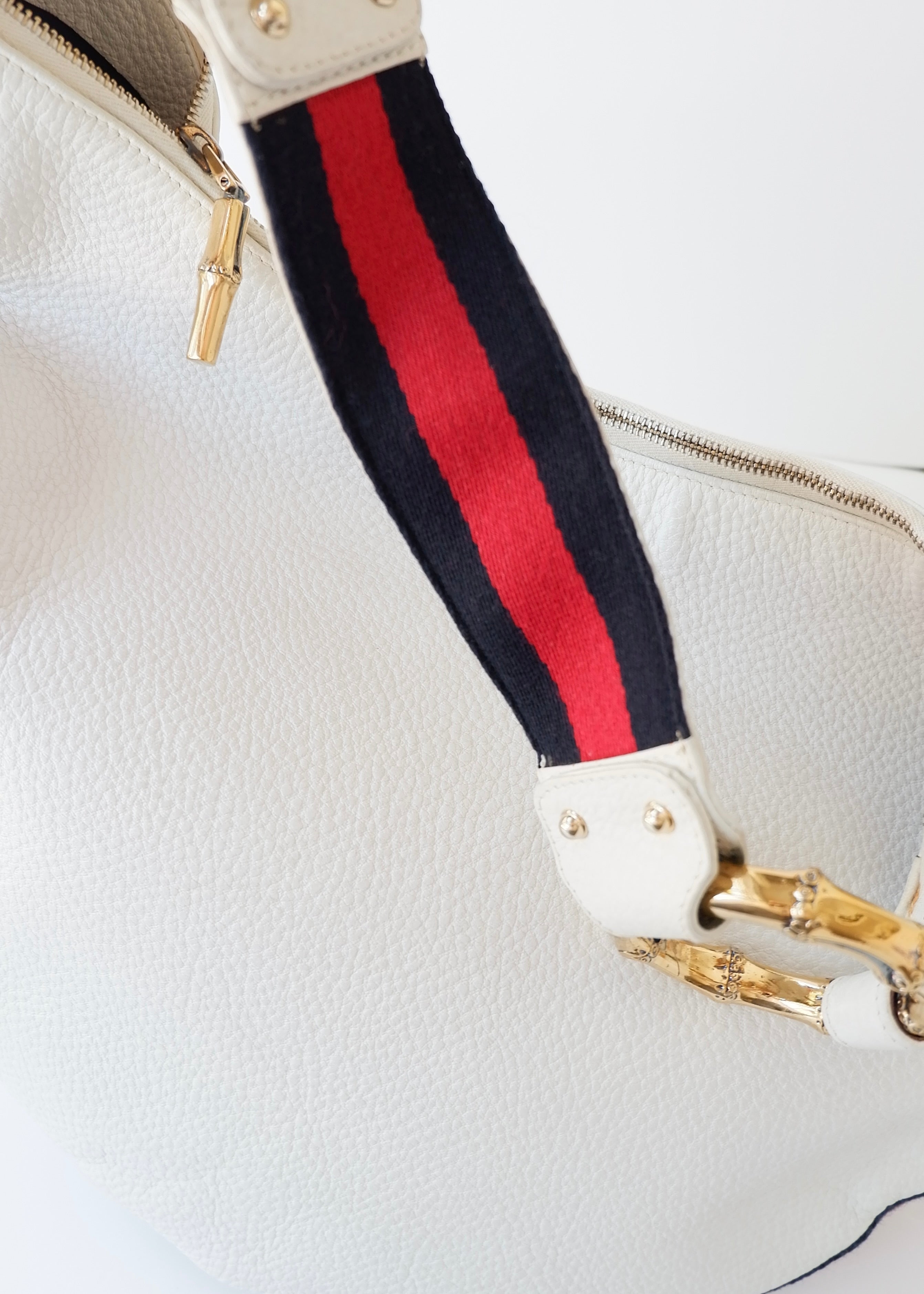 Preowned Gucci White Leather Sherry Line Hobo Shoulder Bag