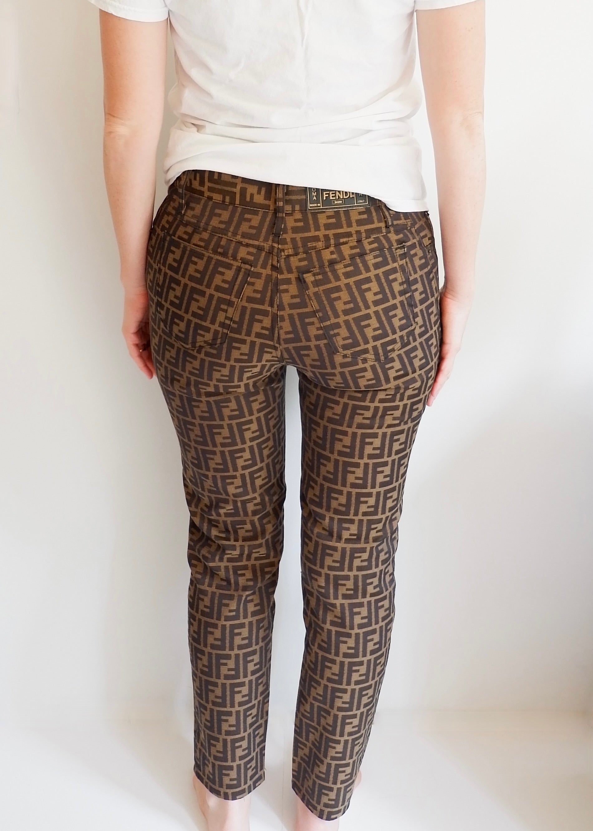 Authentic Preowned Vintage Fendi Brown Zucca Print Straight Leg Pants - S