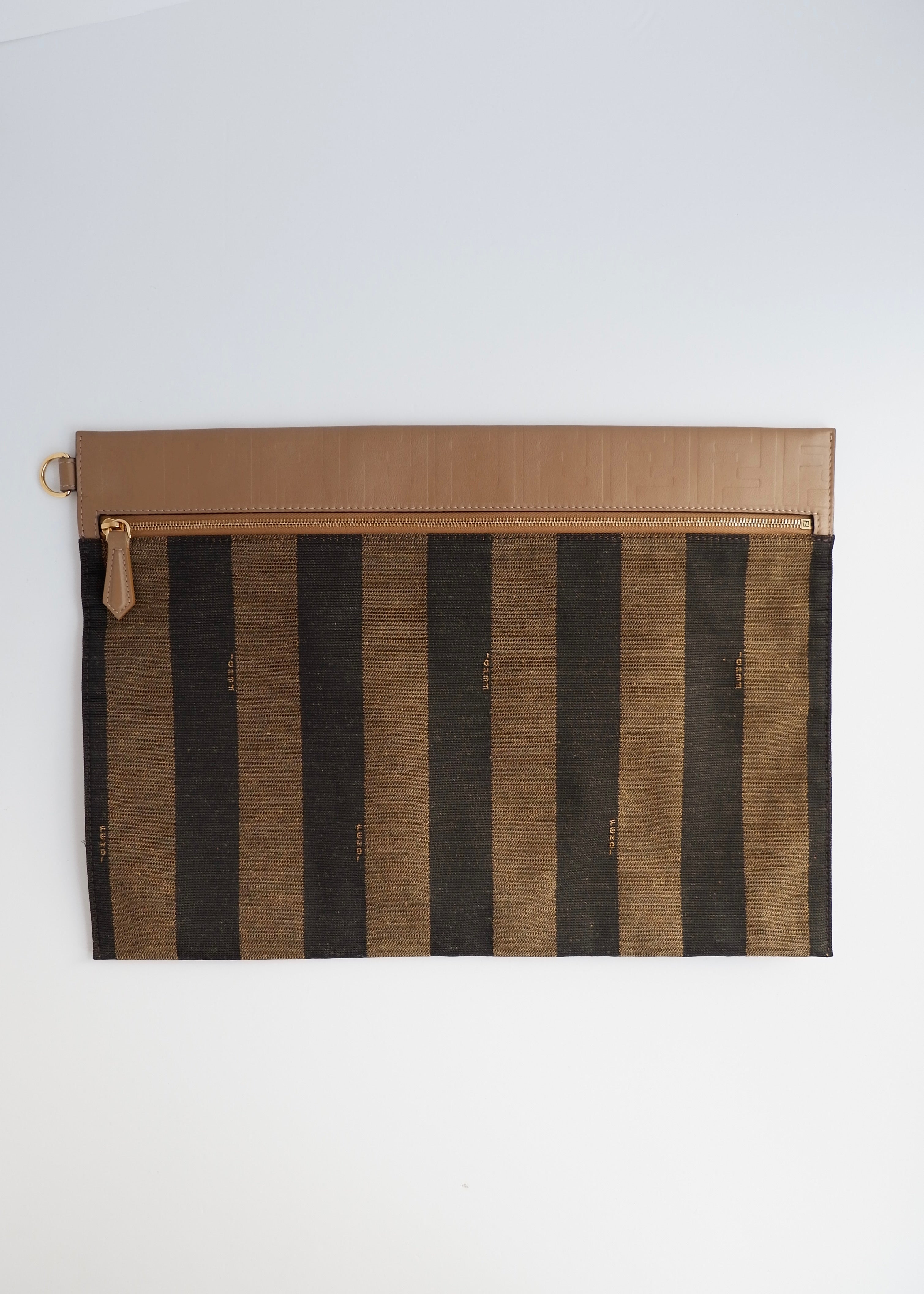 Pochette/Sac à main Fendi Pequin Stripe en toile et cuir marron, d'occasion, authentique