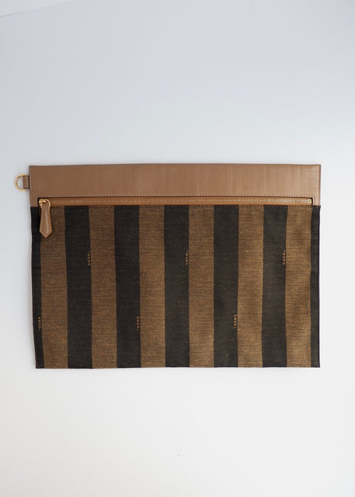 Pochette/Sac à main Fendi Pequin Stripe en toile et cuir marron, d'occasion, authentique