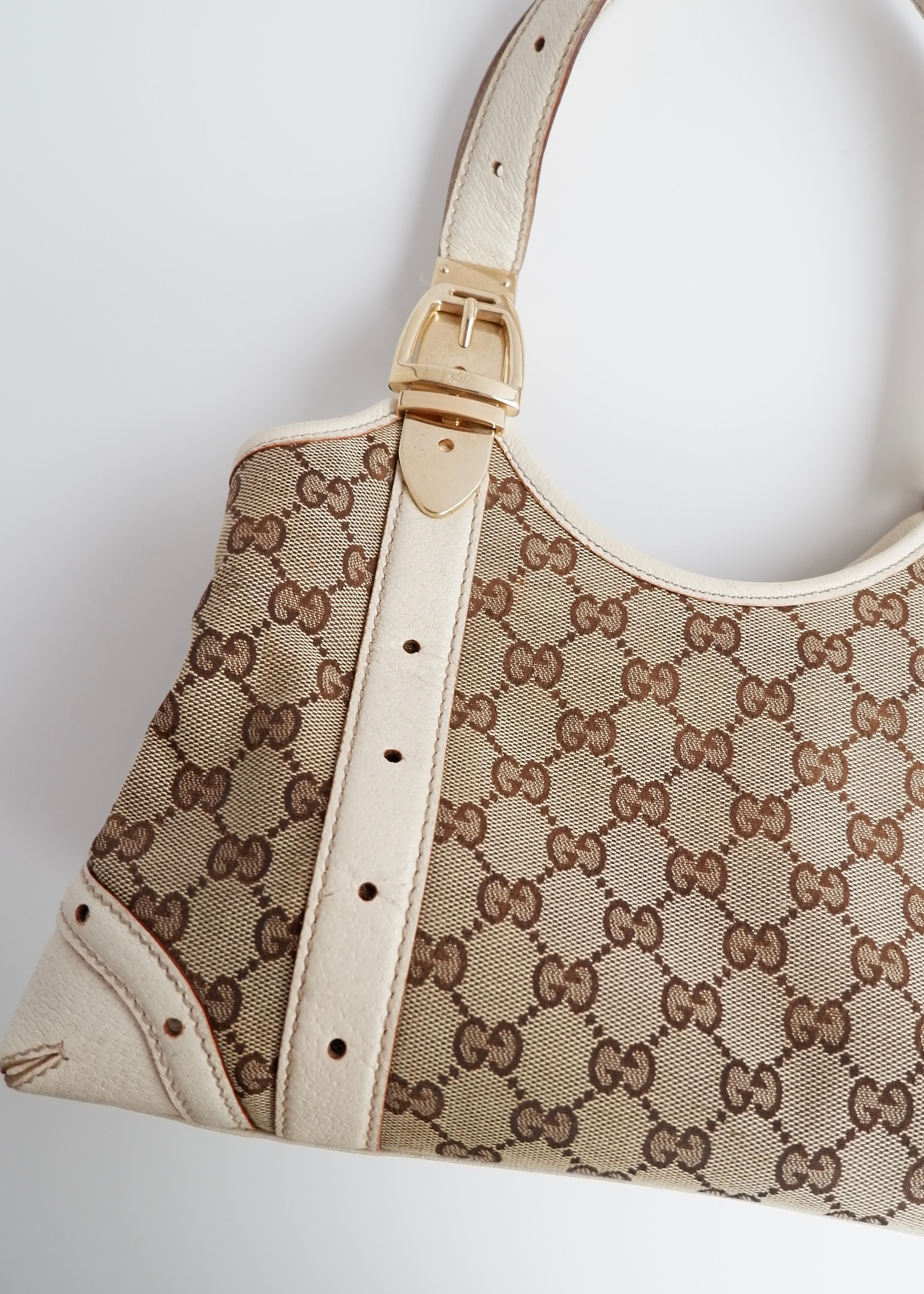 Authentic Preowned Gucci White GG Canvas/Leather Small Shoulder Bag
