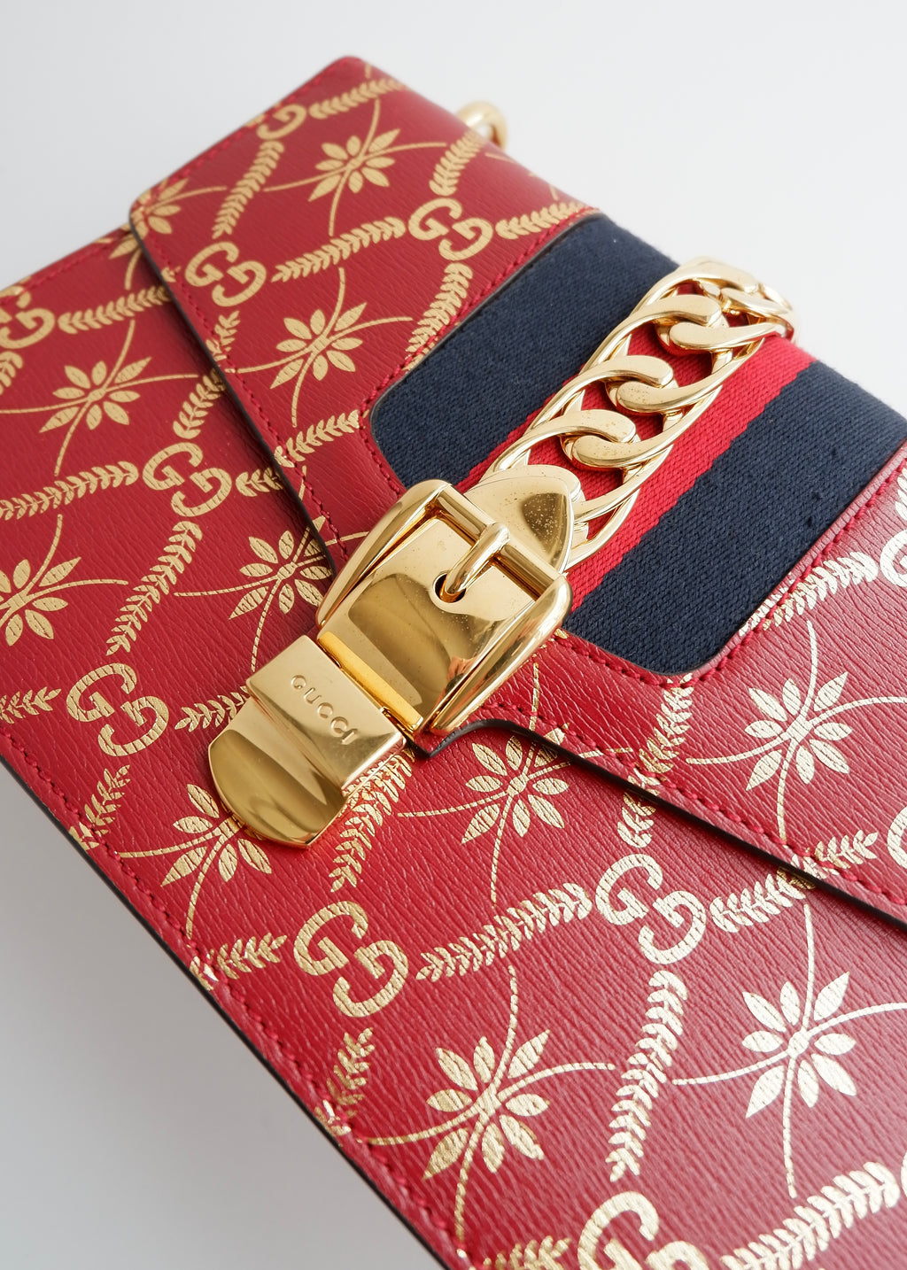 Authentic Preowned Gucci Red/Gold Leather Sylvie Bag