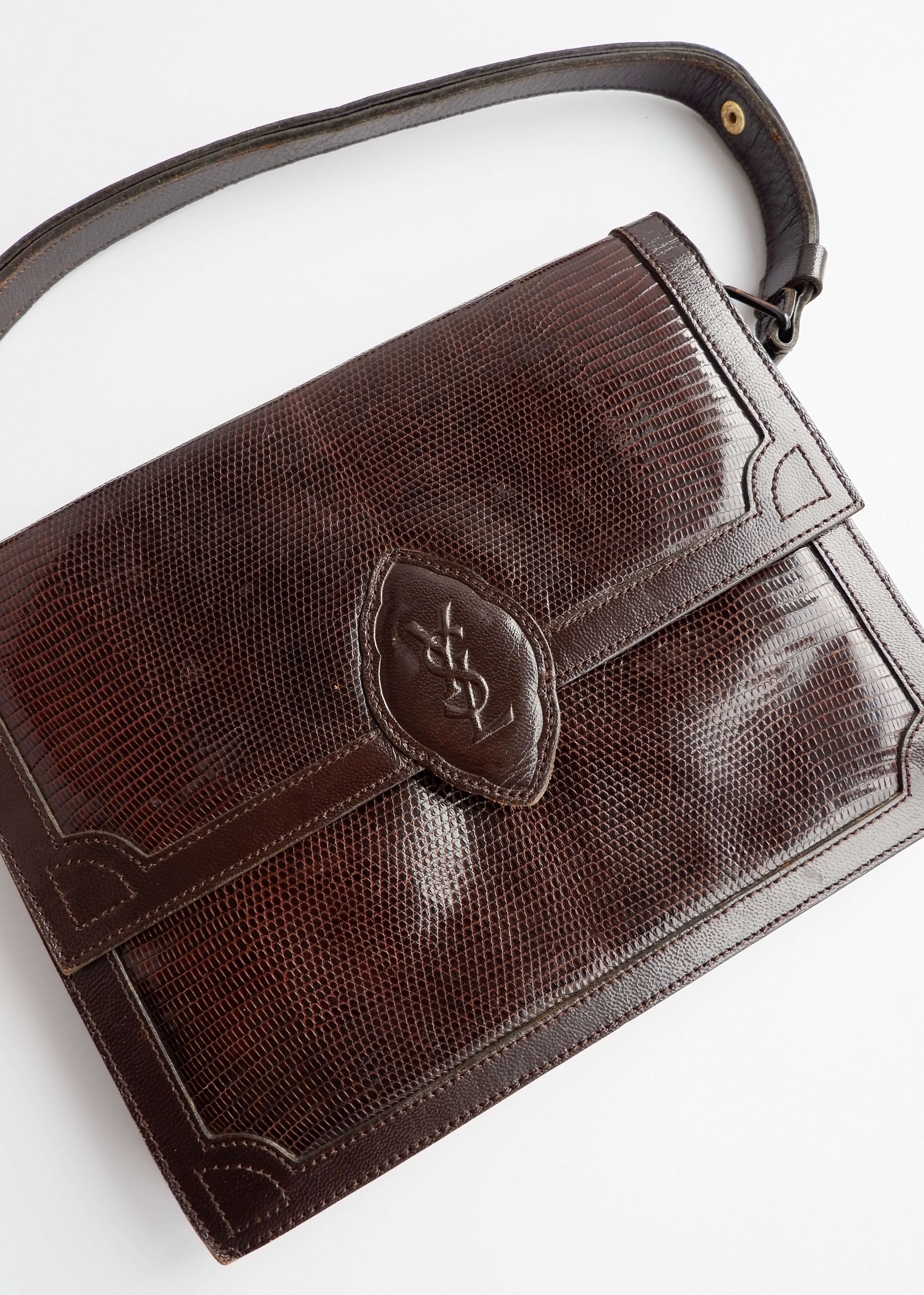Sac bandoulière YSL vintage authentique en cuir marron d'occasion