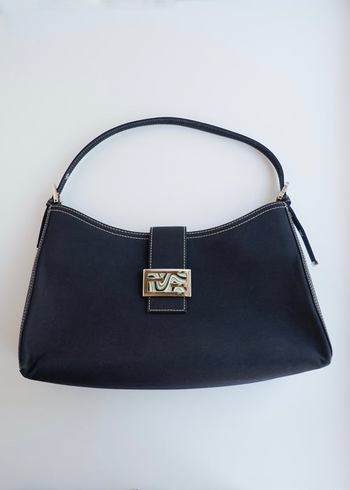 Authentique sac à bandoulière grand format Fendi en jean/toile bleu marine d'occasion