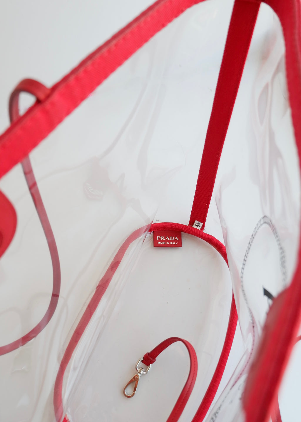Authentic Preowned Prada Red Canvas/ Transparent Tote Bag