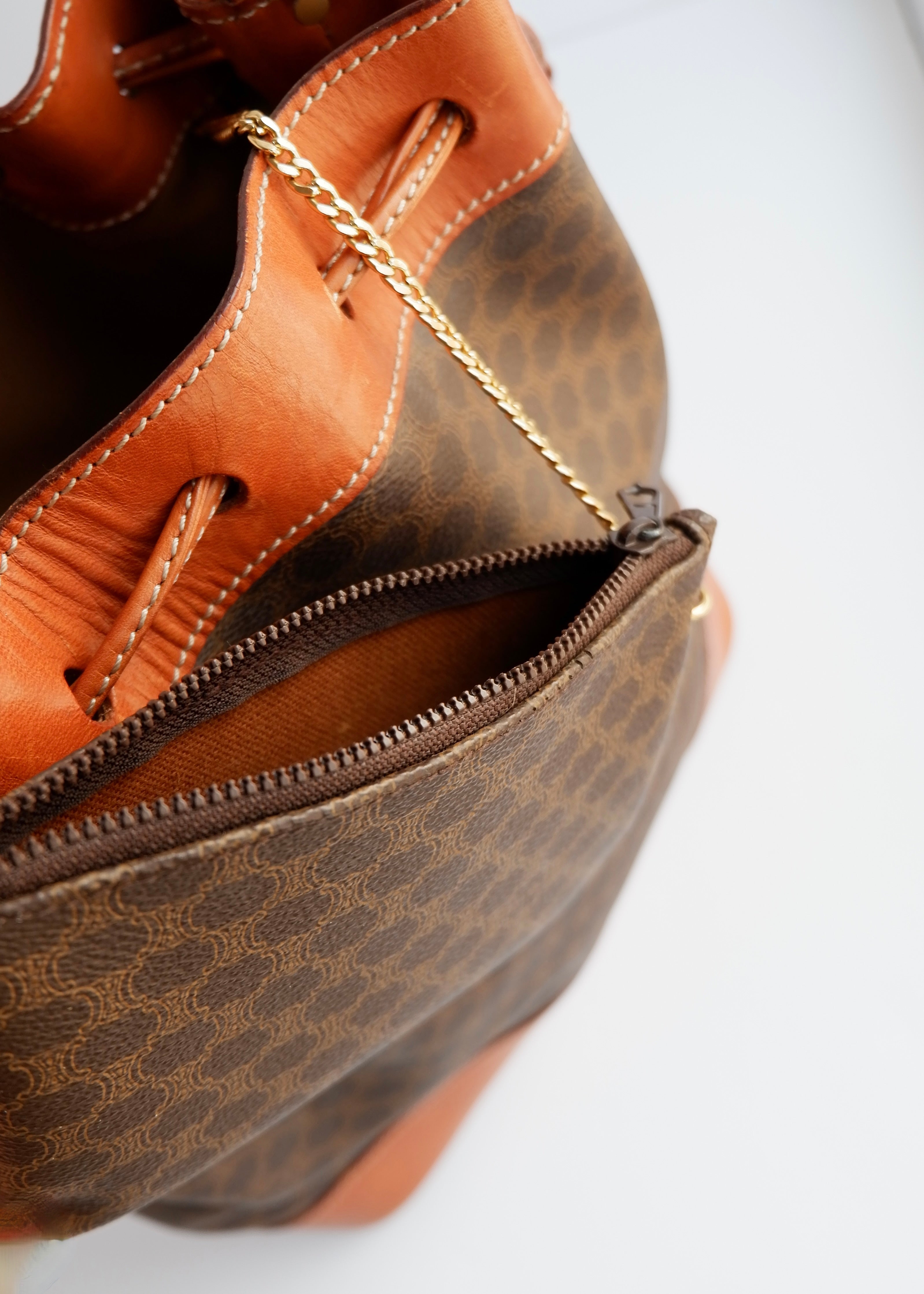 Authentic Preowned Vintage Celine Brown Macadam Bucket Crossbody Bag