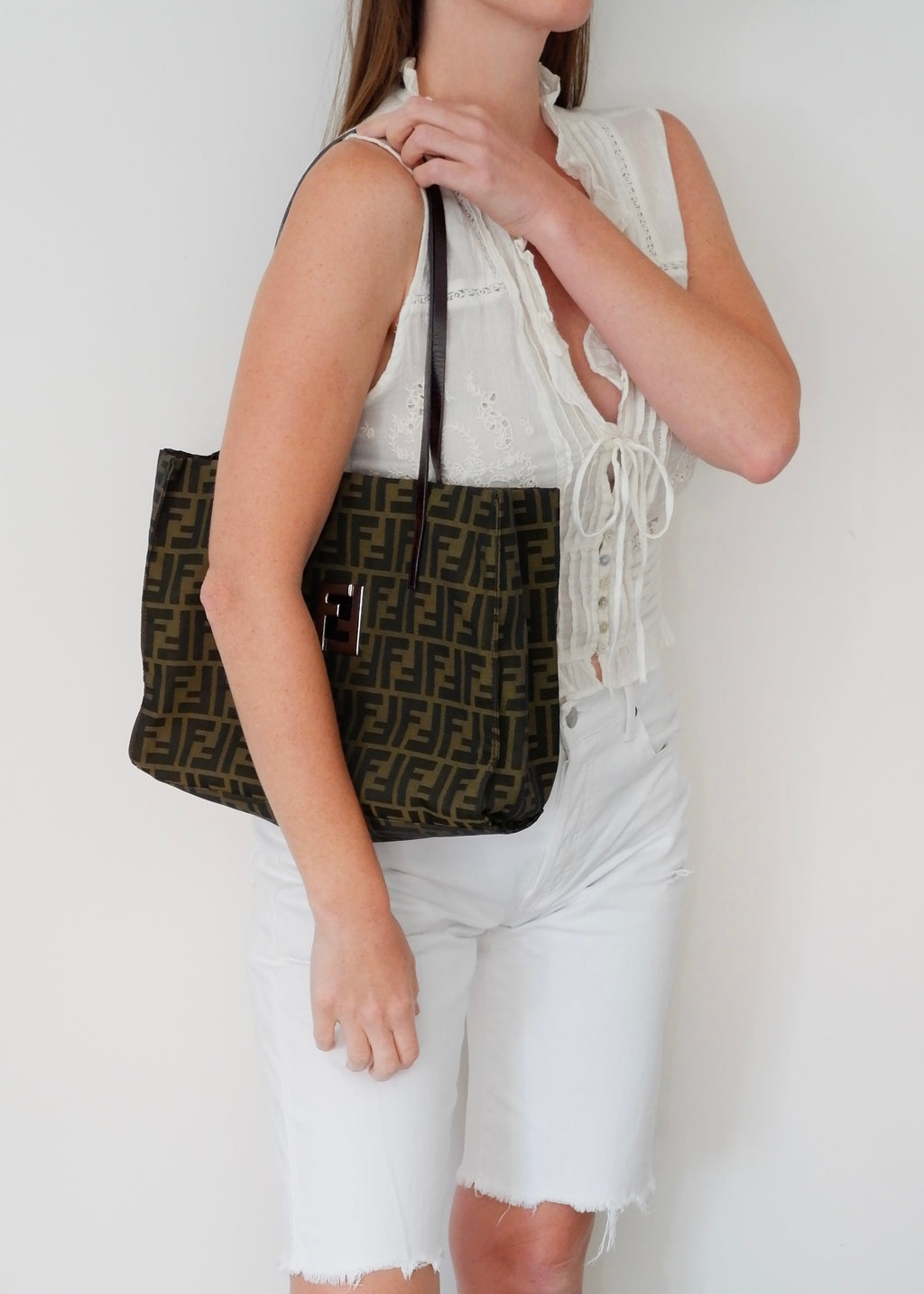 Preowned Vintage Fendi Brown Zucca Canvas Shoulder Tote