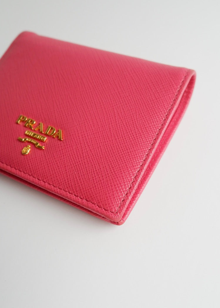 Authentic Preowned Prada Bright Pink Saffiano Leather Bi Fold Wallet