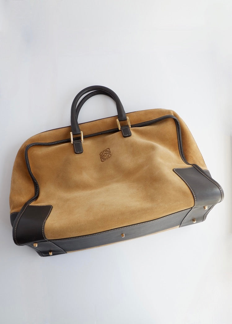 Sac à main Loewe Amazona Grand Modèle en Daim Marron Authentique d'Occasion