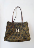 Preowned Vintage Fendi Brown Zucca Canvas Shoulder Tote