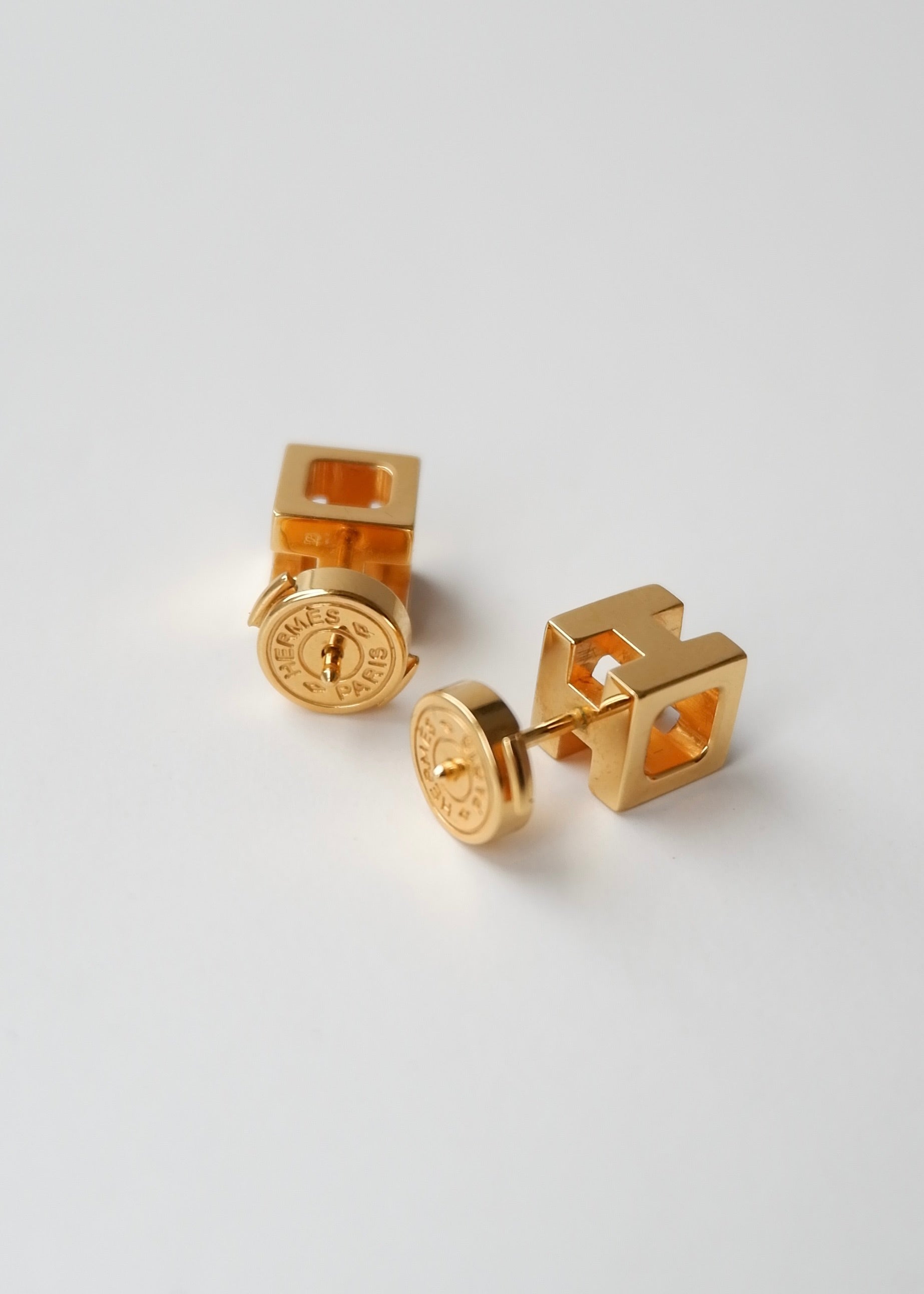 Preowned Hermès Cage d'H Gold-Plated Stud Earrings