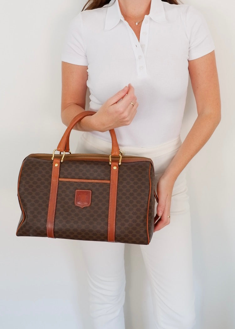 Authentique sac Boston vintage Céline Macadam marron d'occasion