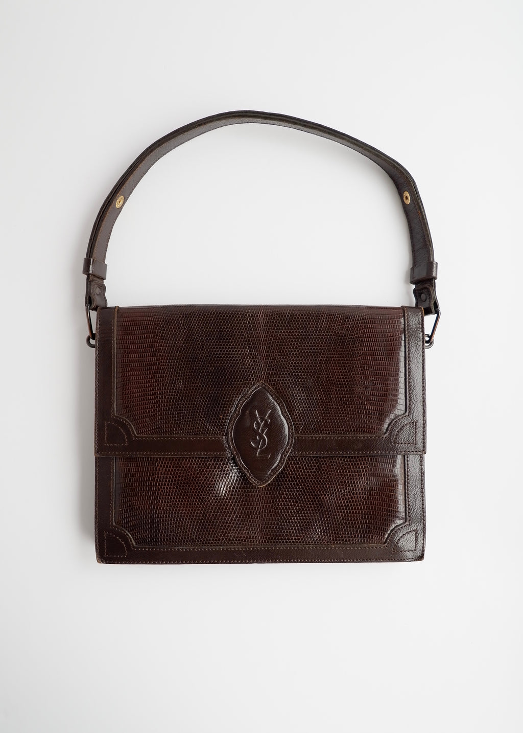 Sac bandoulière YSL vintage authentique en cuir marron d'occasion