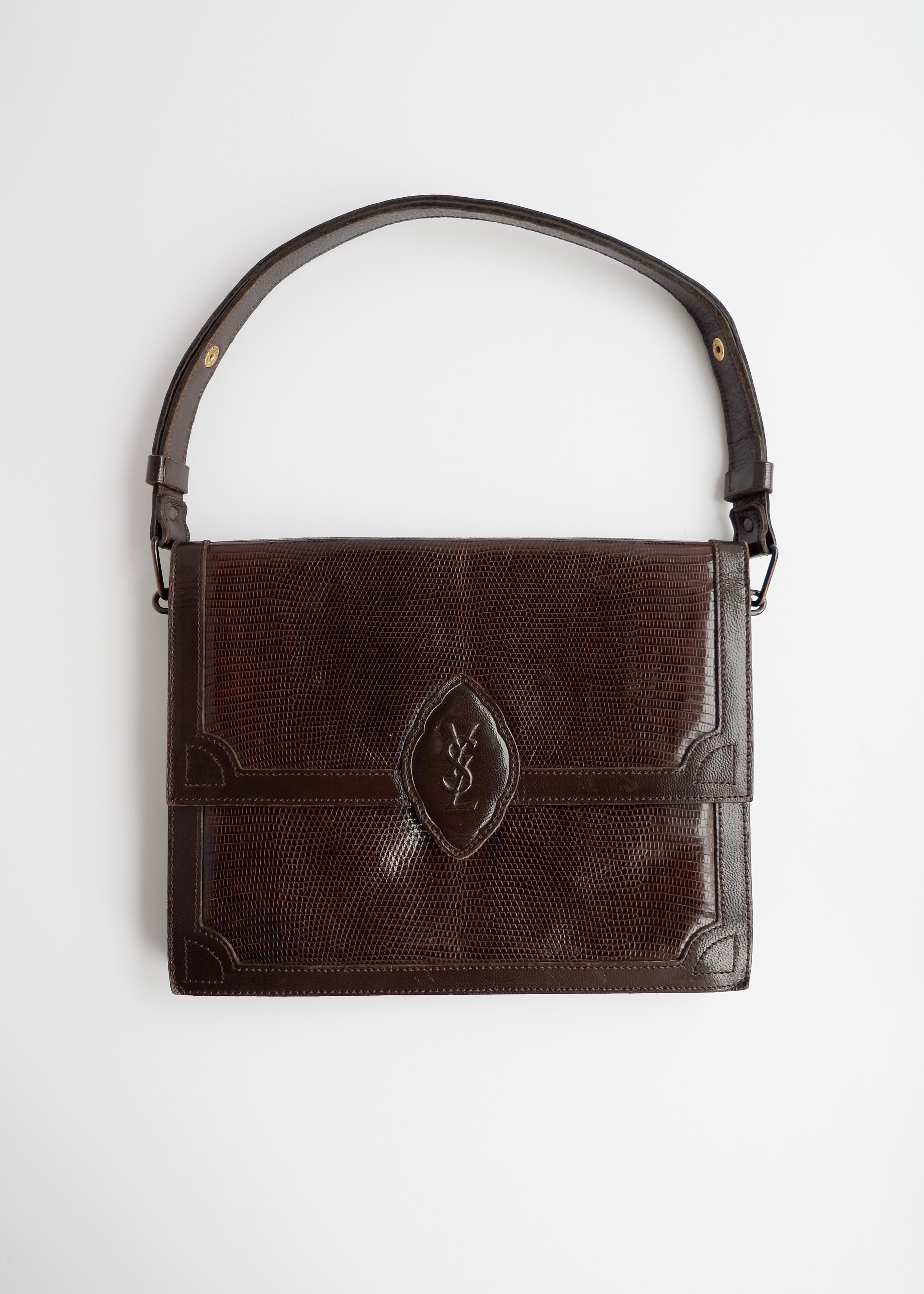 Sac bandoulière YSL vintage authentique en cuir marron d'occasion