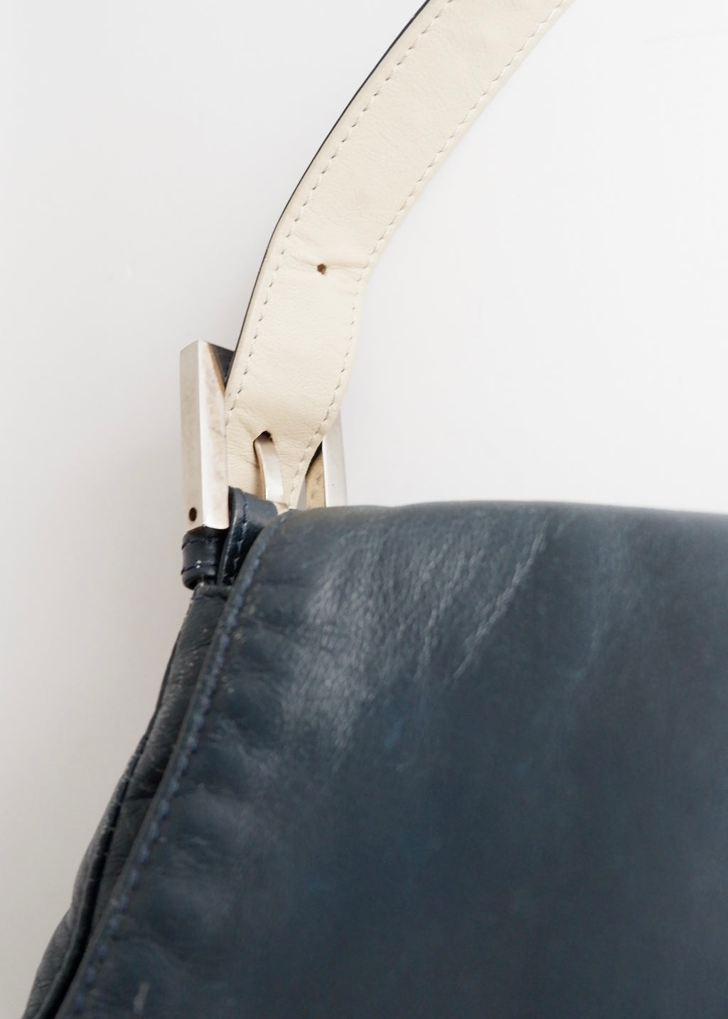 Preowned Fendi Blue/ Beige Leather Mamma Baguette Shoulder Bag