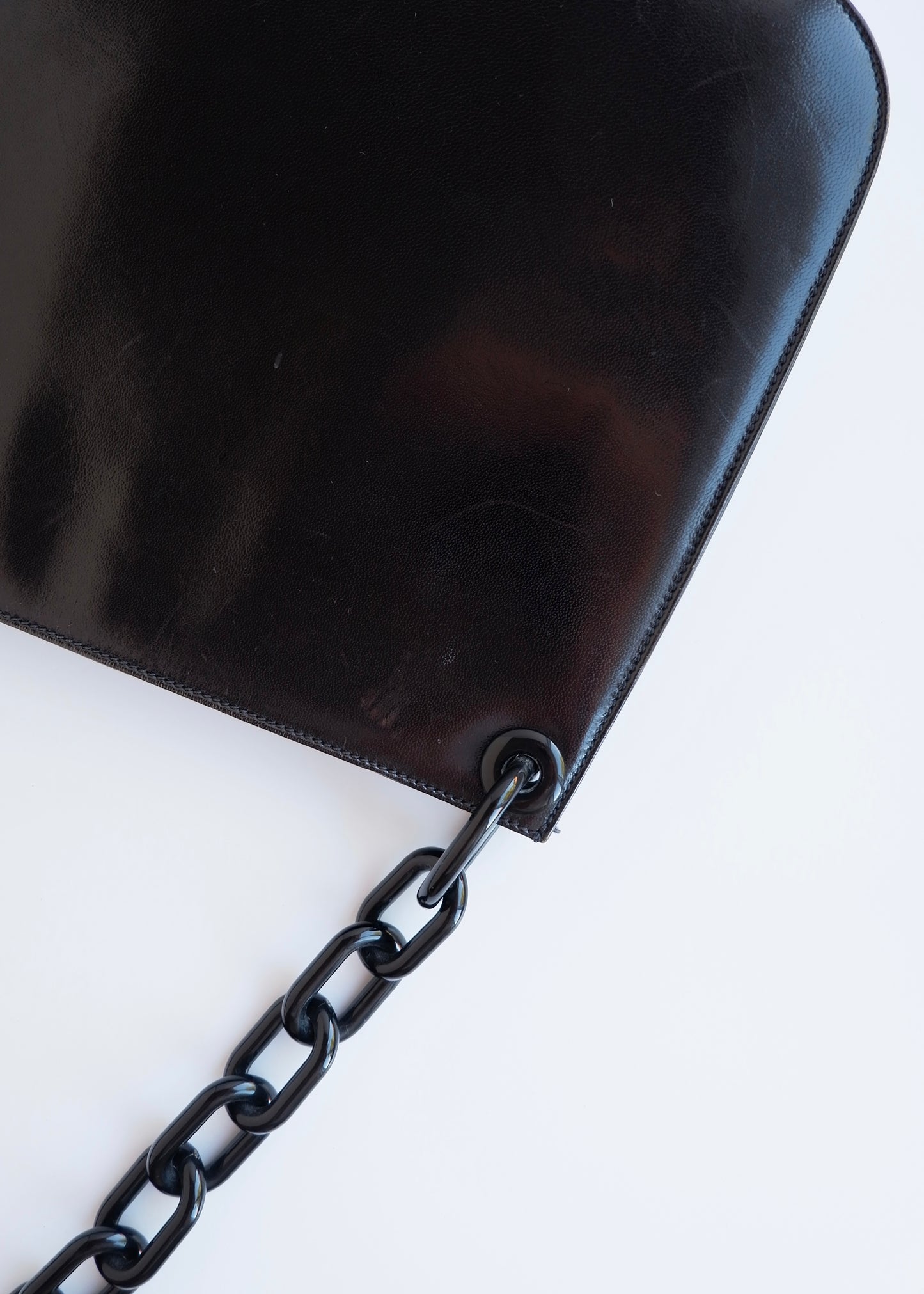 Authentic Preowned Vintage Prada Black Patent Leather Long Chain Shoulder Bag