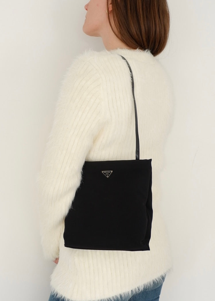 Authentic Preowned Prada Black Fabric Long Strap Kisslock Shoulder Bag
