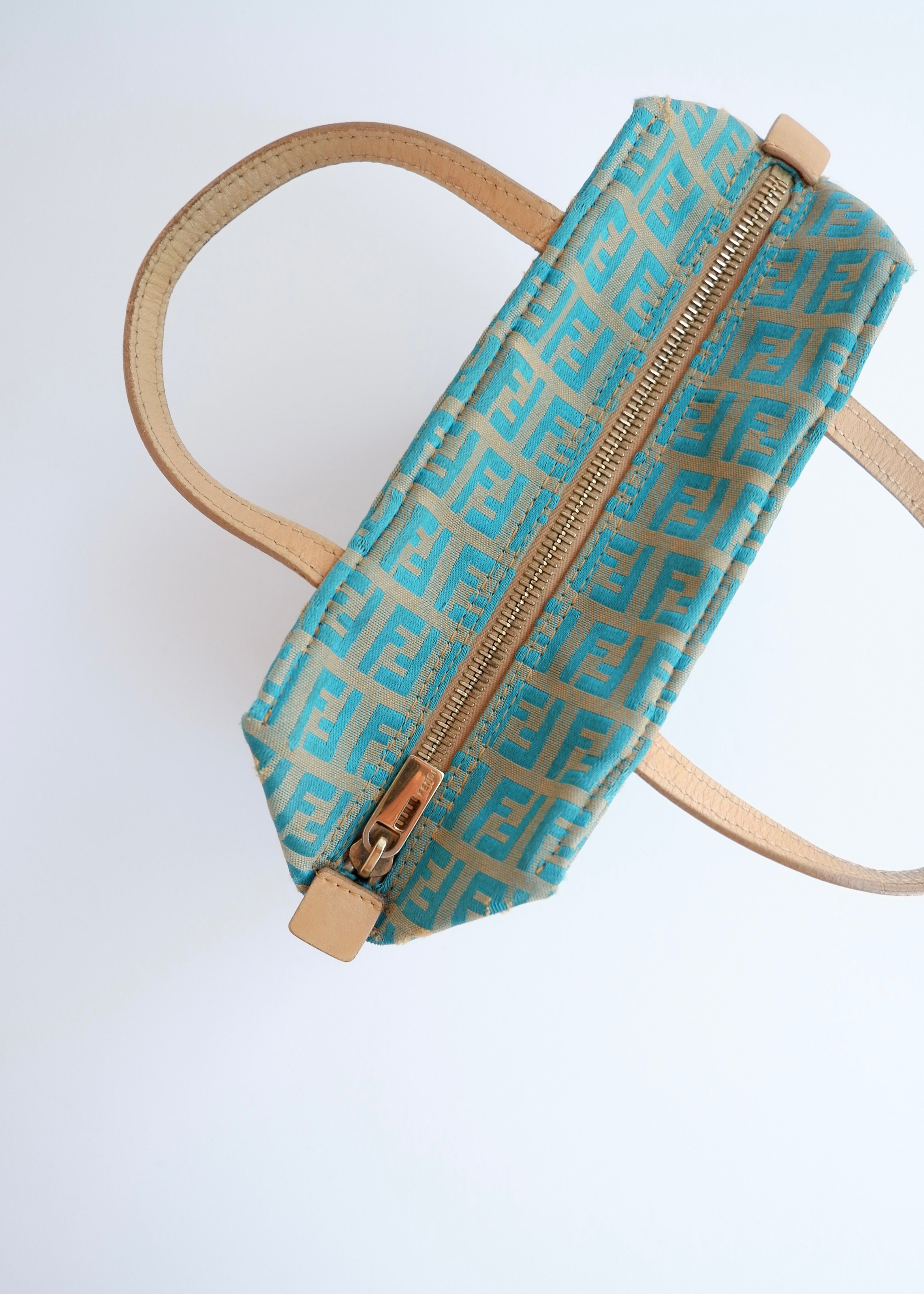Authentic Preowned Fendi Turquoise Canvas Zucchino Micro Handbag