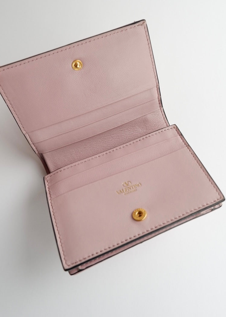 Authentic Preowned Valentino Light Pink Leather Small Nappa Roman Stud Bi-Fold Wallet