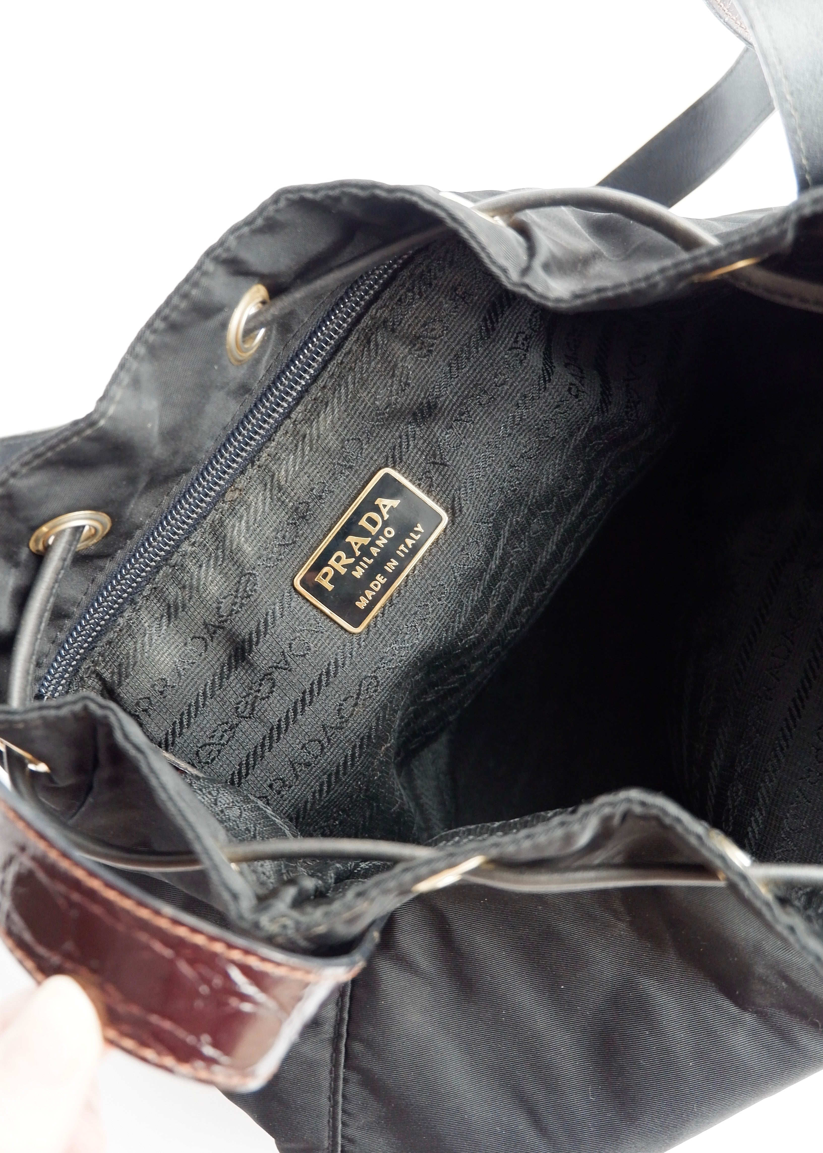 Authentic Preowned Prada Black/Brown Nylon/Leather Bucket Shoulder Bag