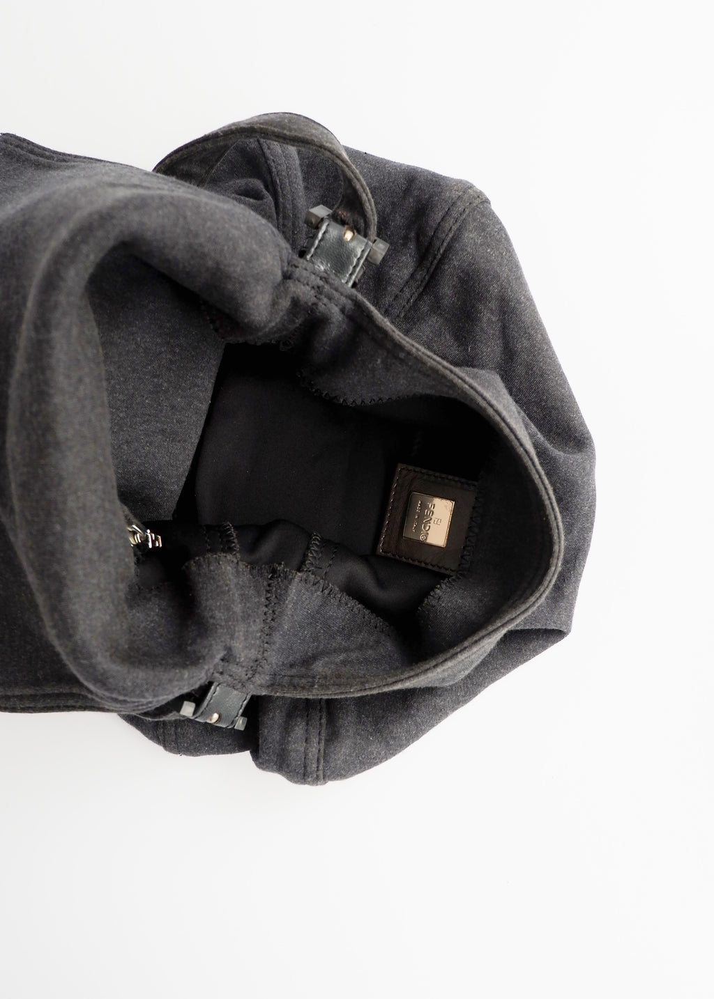 Authentic Preowned Fendi Dark Grey Cotton Mamma Baguette Shoulder Bag