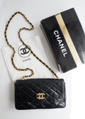 Authentic Preowned Vintage Chanel Black Lambskin Quilted Single Flap Crystal CC Logo Bag GHW