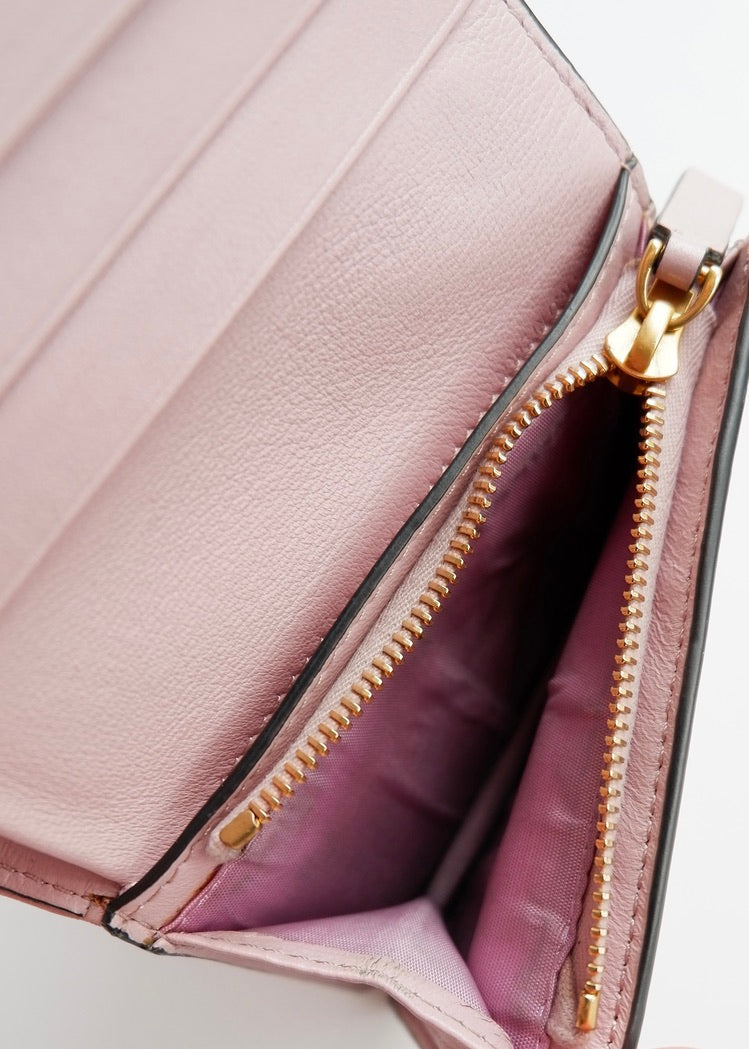 Authentic Preowned Valentino Light Pink Leather Small Nappa Roman Stud Bi-Fold Wallet