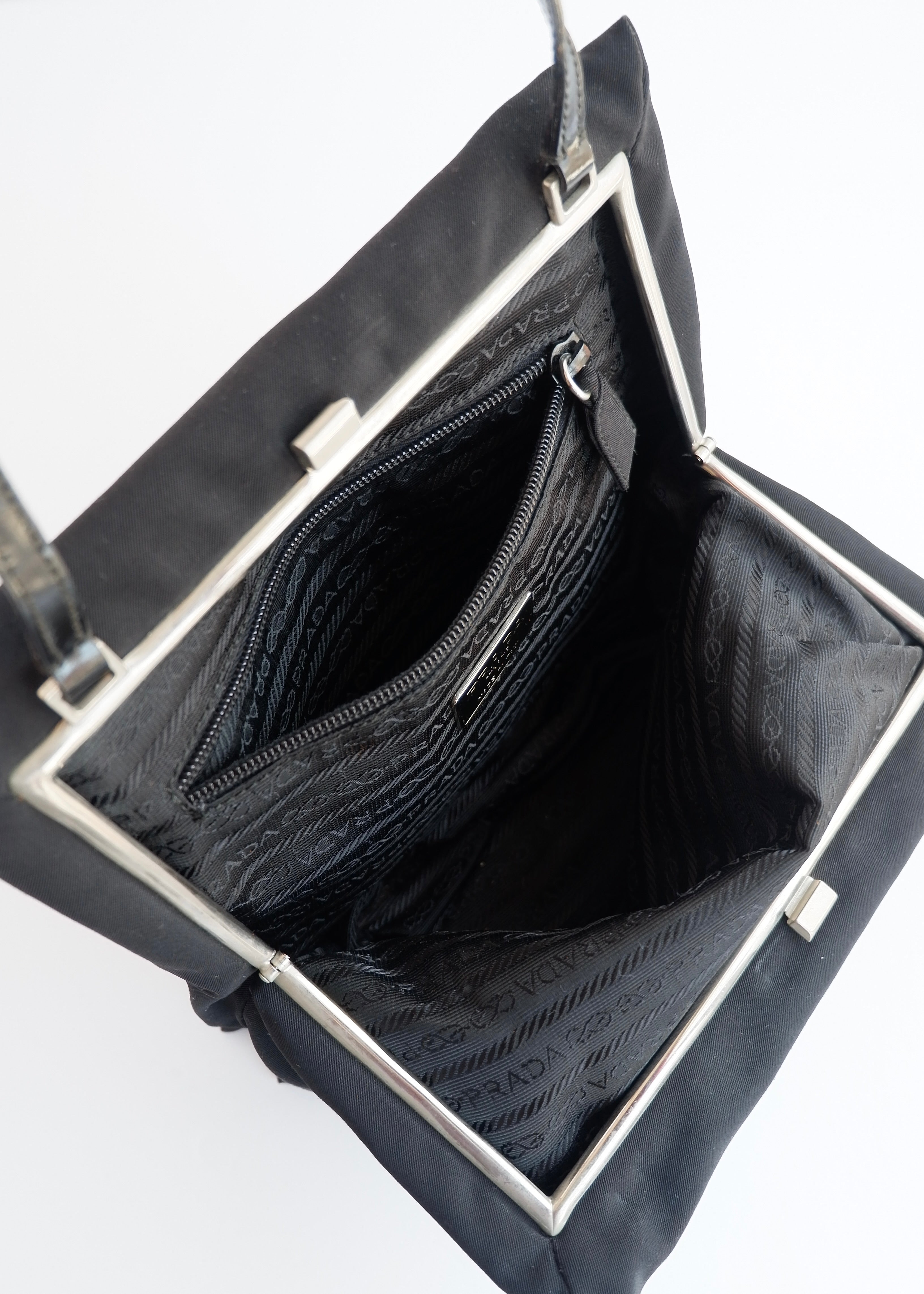 Authentic Preowned Prada Black Fabric Long Strap Kisslock Shoulder Bag