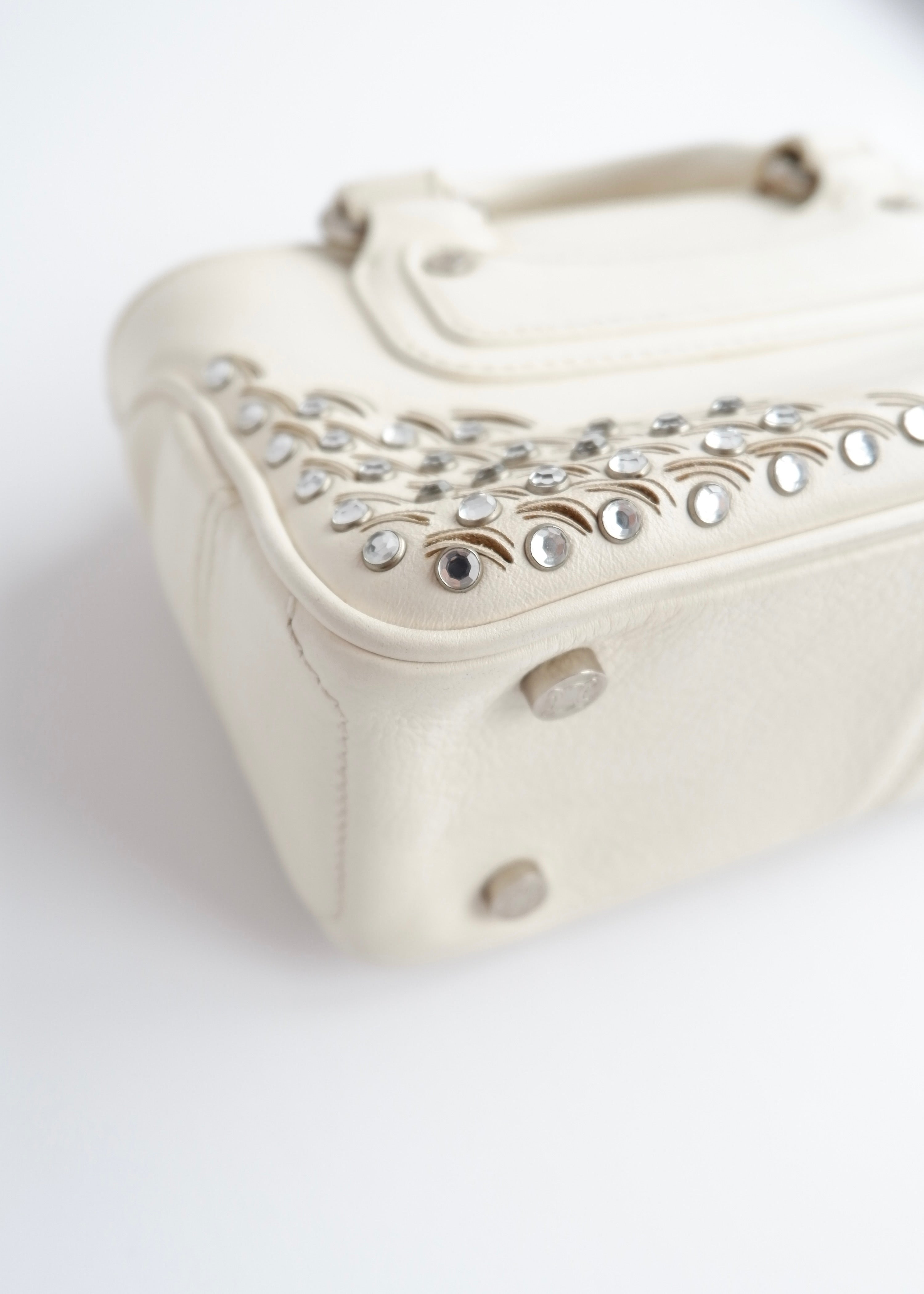 Authentic Preowned Celine White Leather/ Gem Stone Mini Boogie Bag