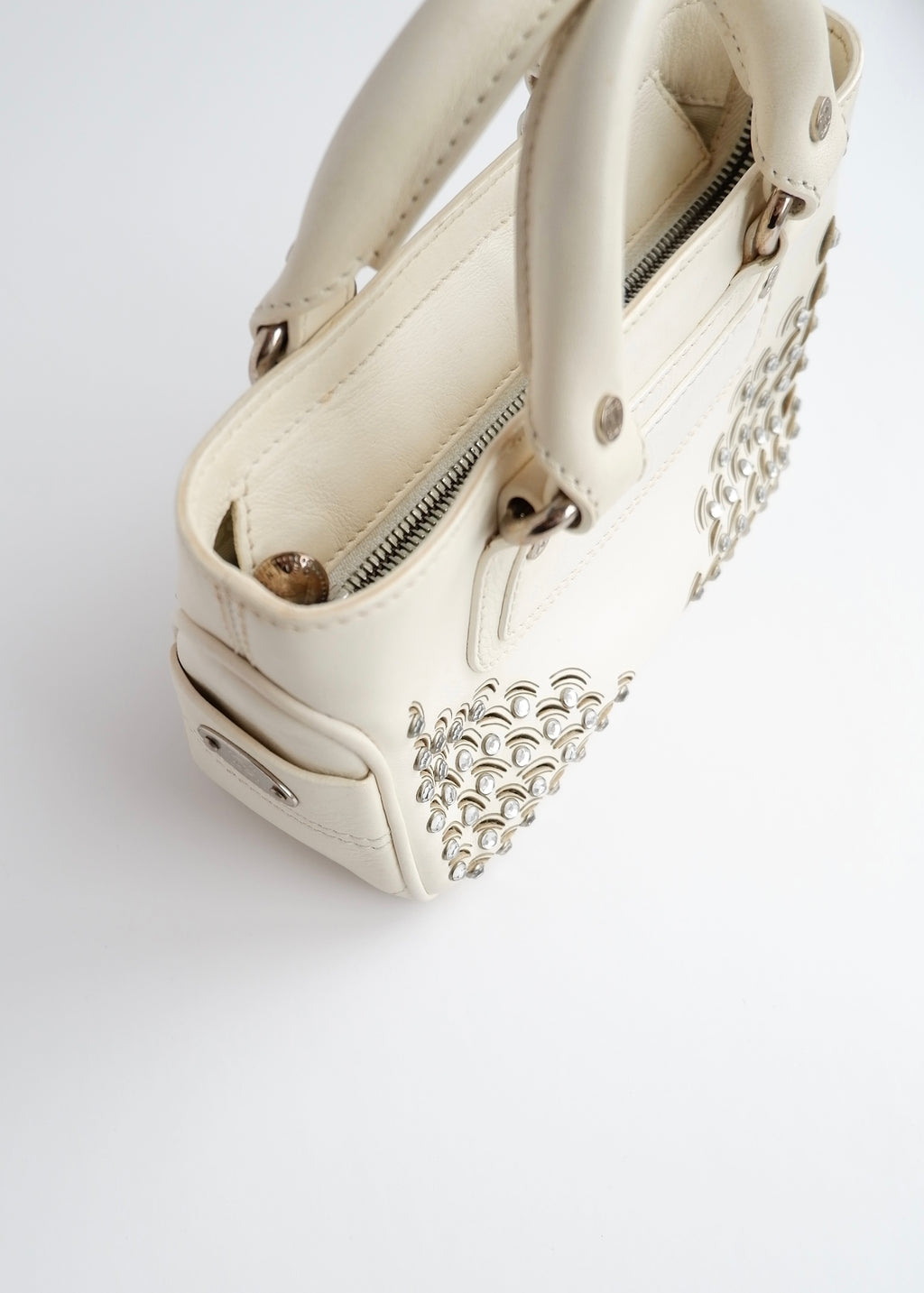 Authentic Preowned Celine White Leather/ Gem Stone Mini Boogie Bag