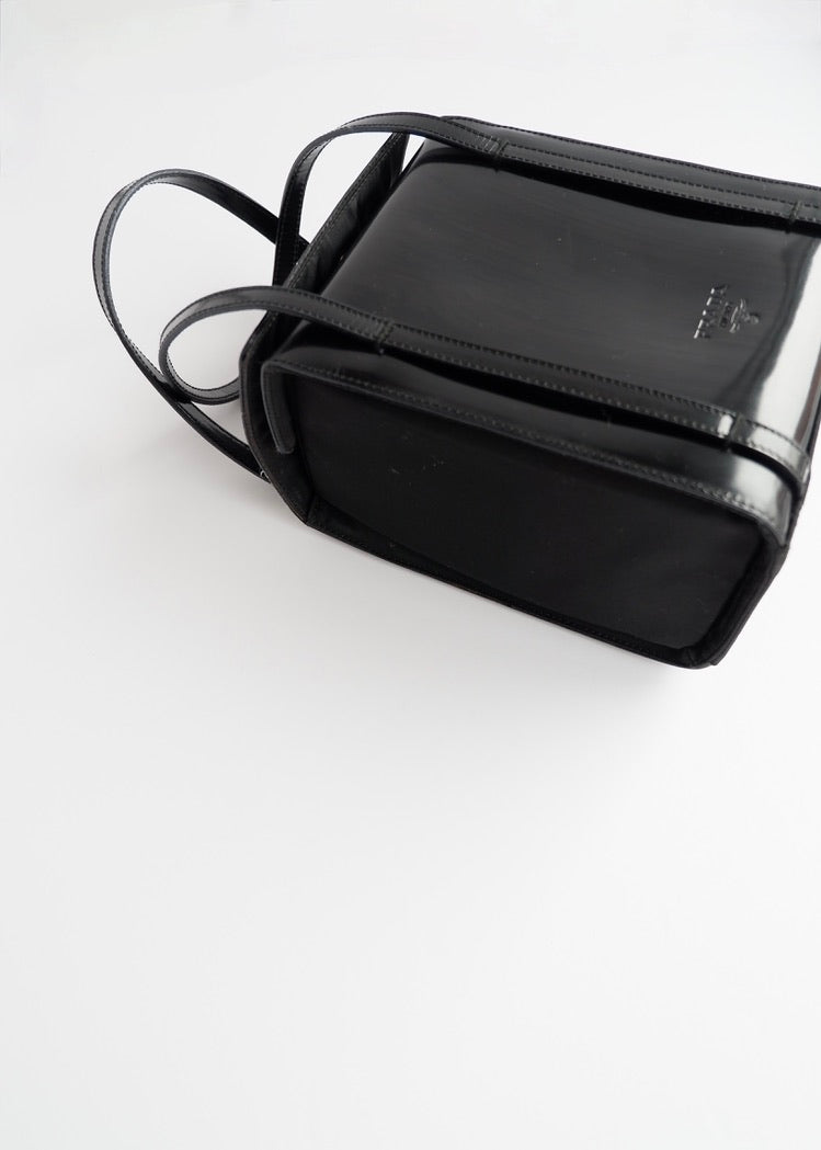Authentic Preowned Prada Black Patent Leather/Nylon Top Handle Bag