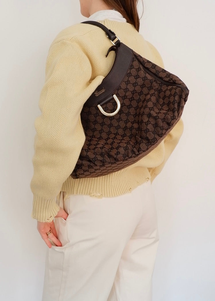 Authentic Preowned Gucci Brown GG Canvas/ Leather Hobo Shoulder Bag