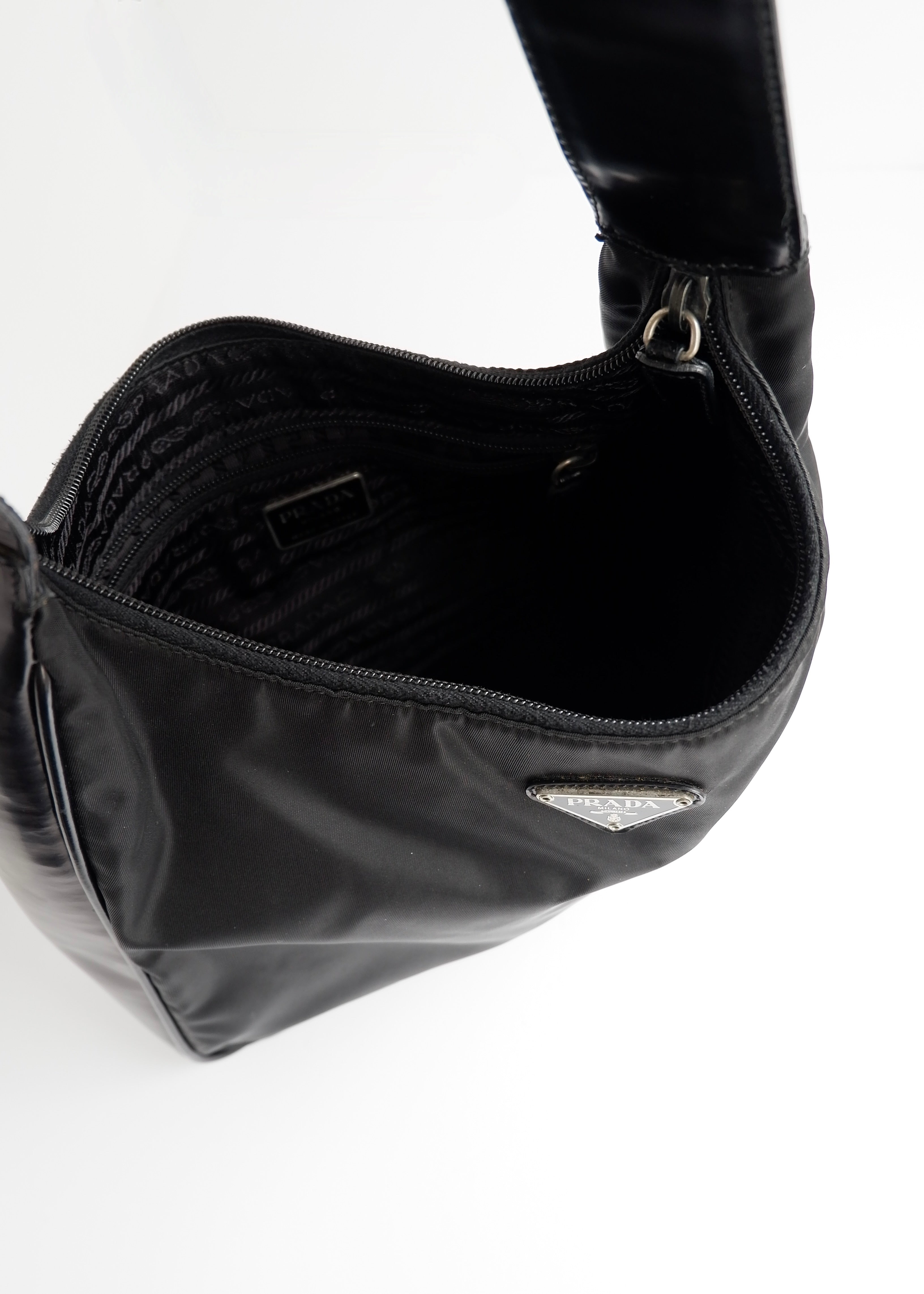 Preowned Prada Black Nylon/ Patent Leather Hobo Shoulder Bag