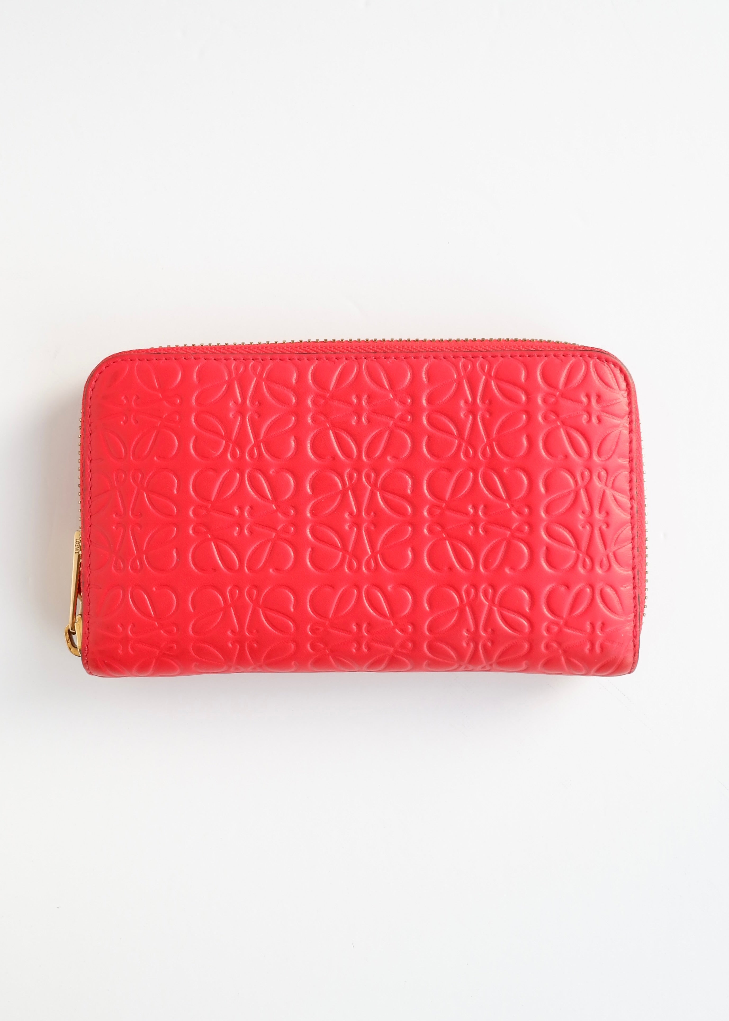 Portefeuille Long Loewe Rouge Zippé Pré-aimé Authentique