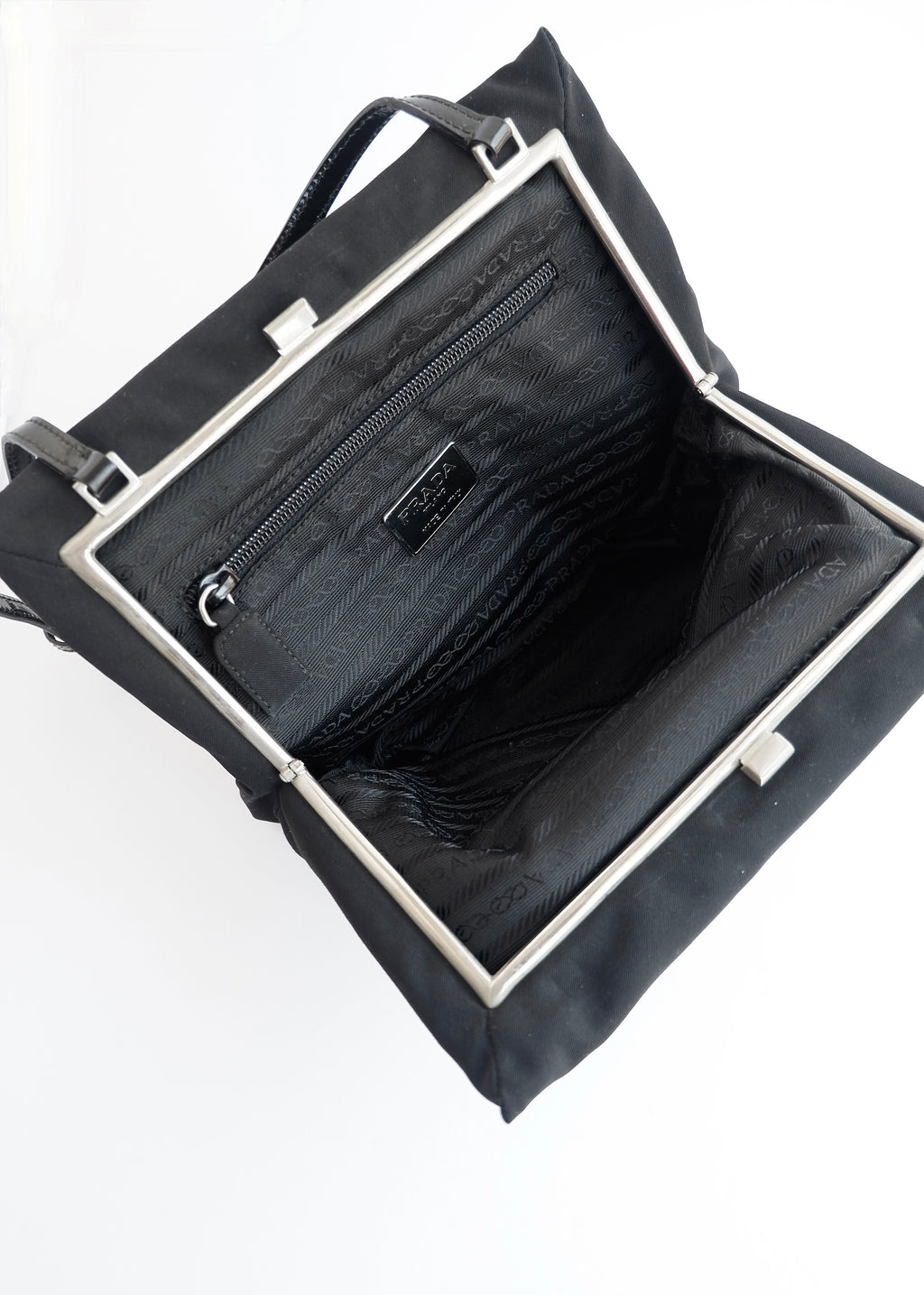 Authentic Preowned Prada Black Fabric Long Strap Kisslock Shoulder Bag