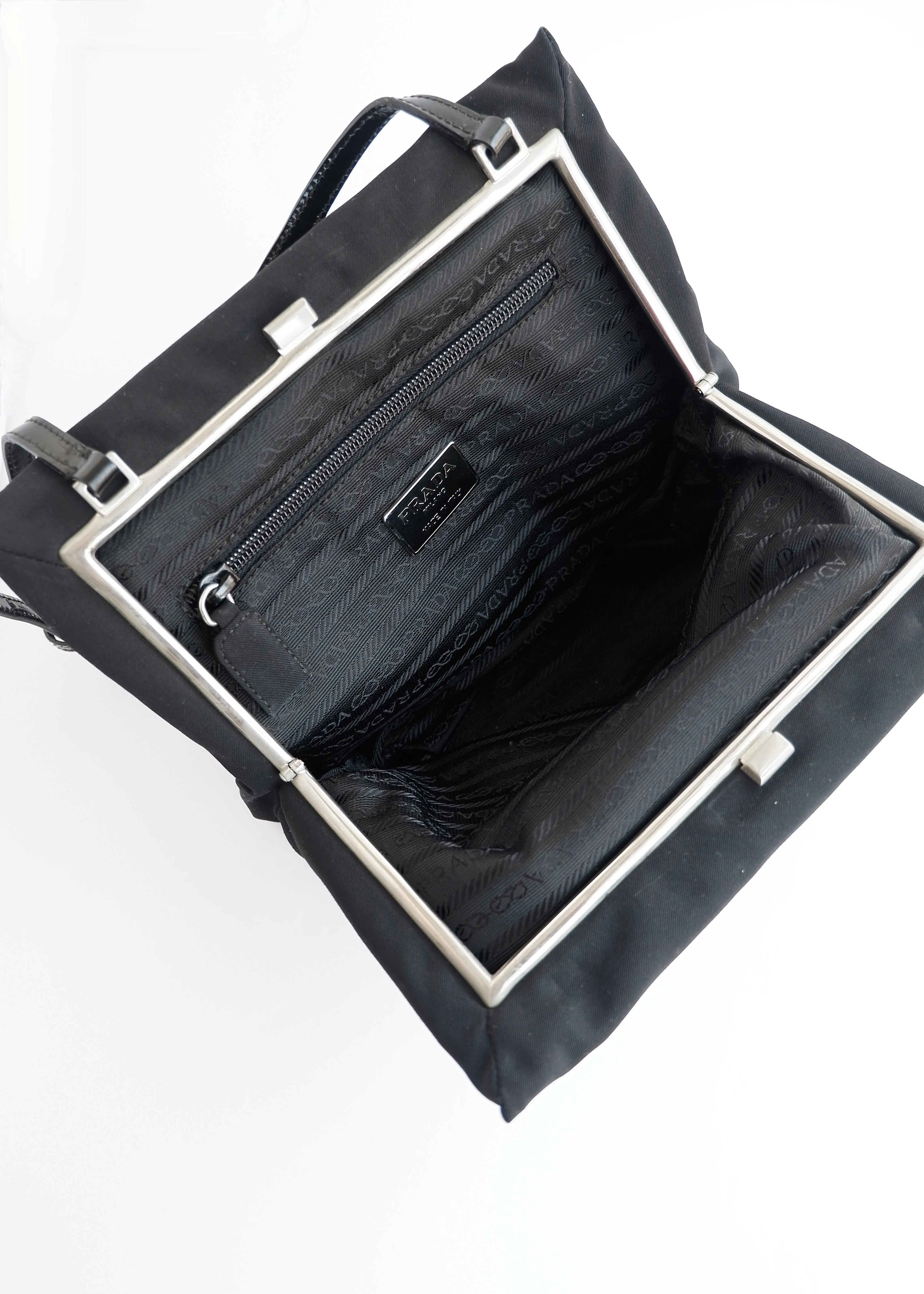 Authentic Preowned Prada Black Fabric Long Strap Kisslock Shoulder Bag