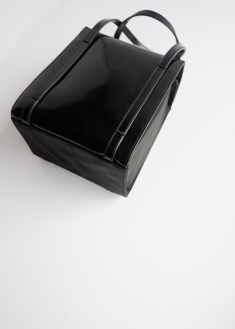 Authentic Preowned Prada Black Patent Leather/Nylon Top Handle Bag
