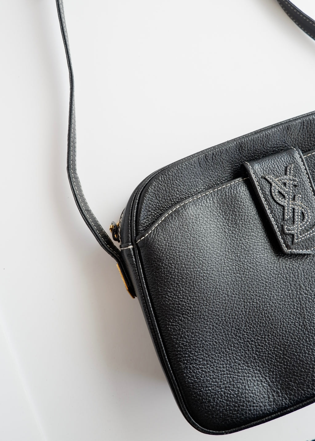 Authentic Preowned Vintage YSL (Yves Saint Laurent) Black Leather Crossbody Bag