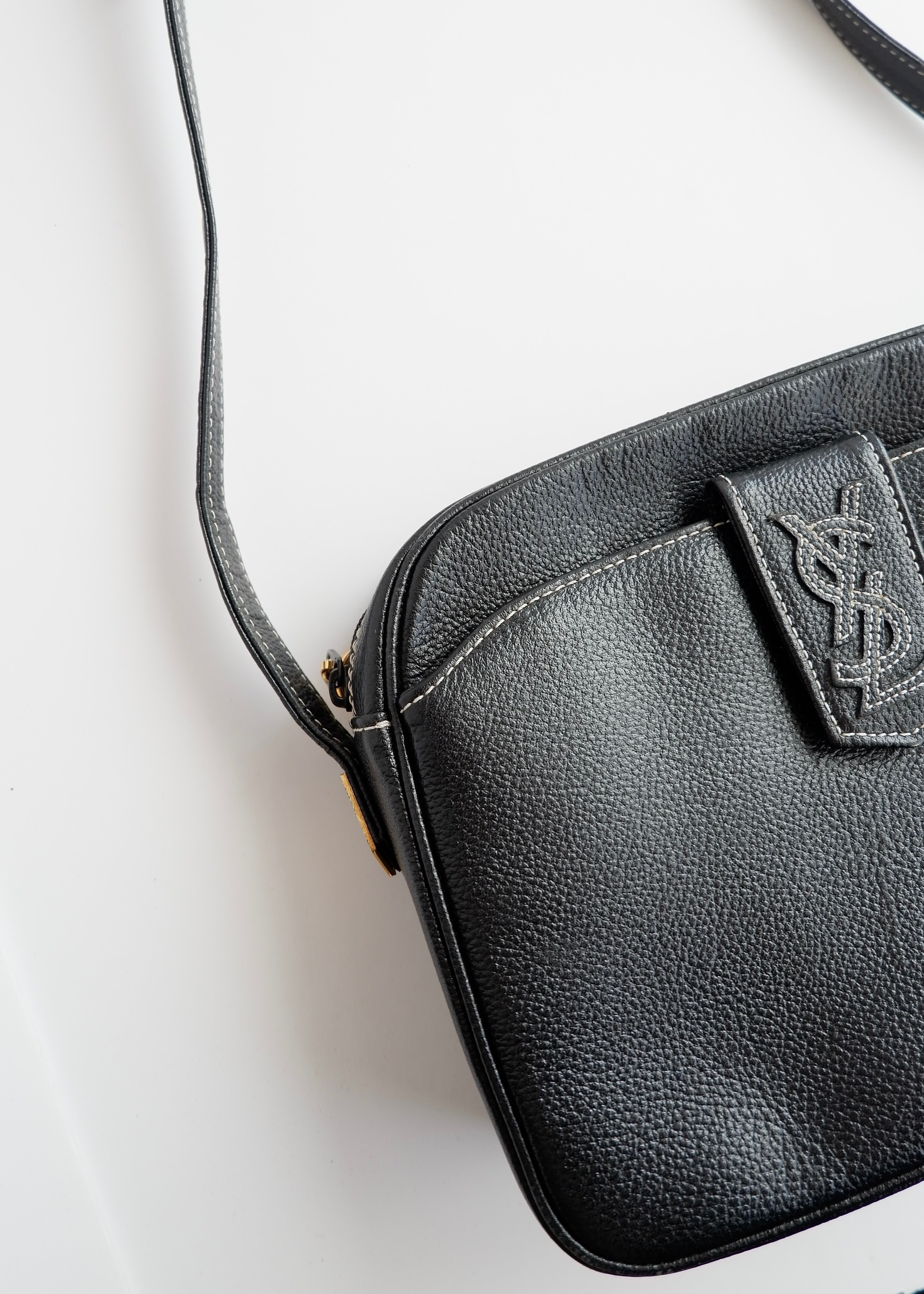 Authentic Preowned Vintage YSL (Yves Saint Laurent) Black Leather Crossbody Bag