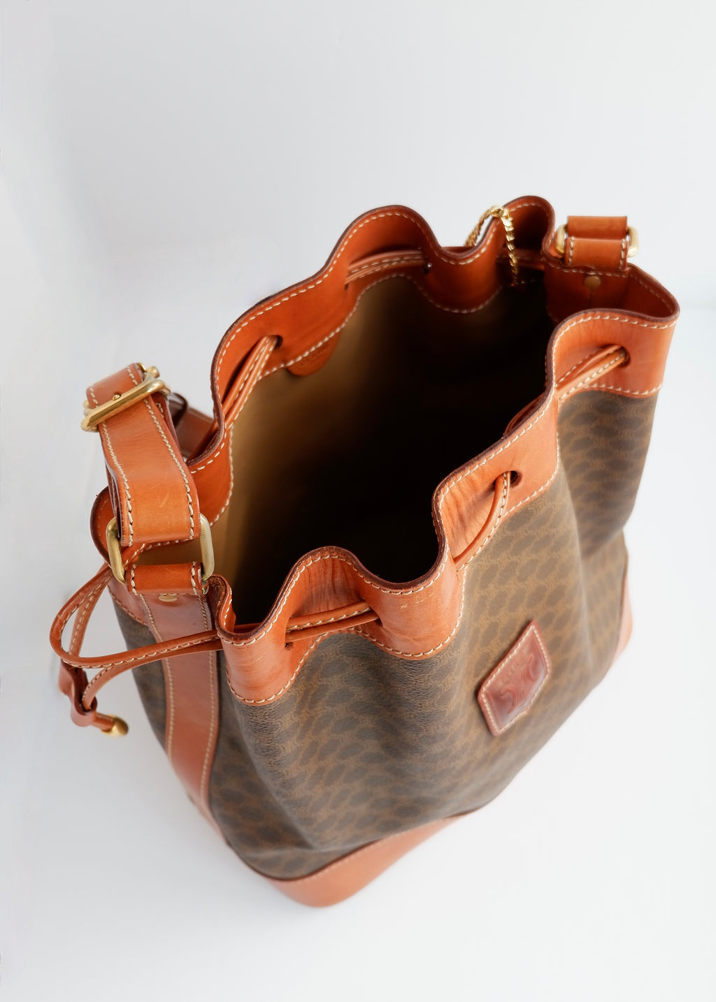Authentic Preowned Vintage Celine Brown Macadam Bucket Crossbody Bag