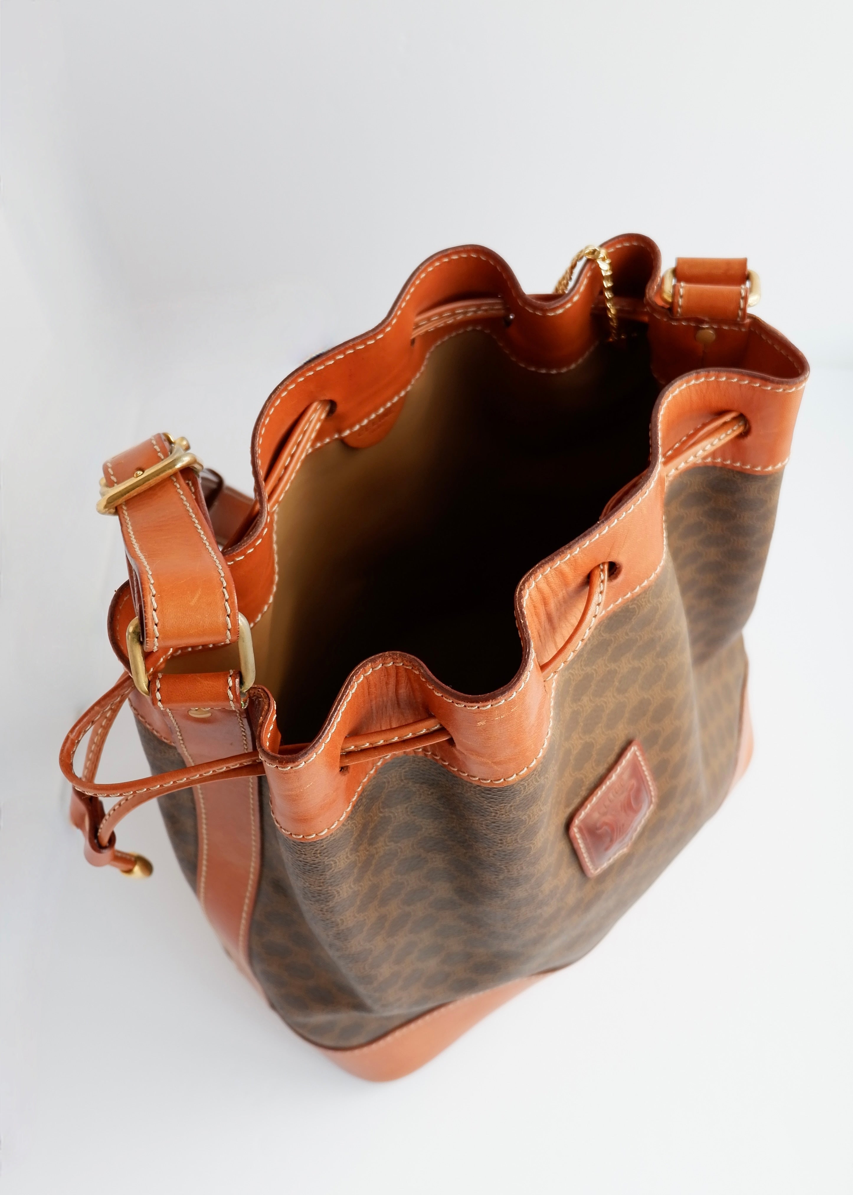 Authentic Preowned Vintage Celine Brown Macadam Bucket Crossbody Bag