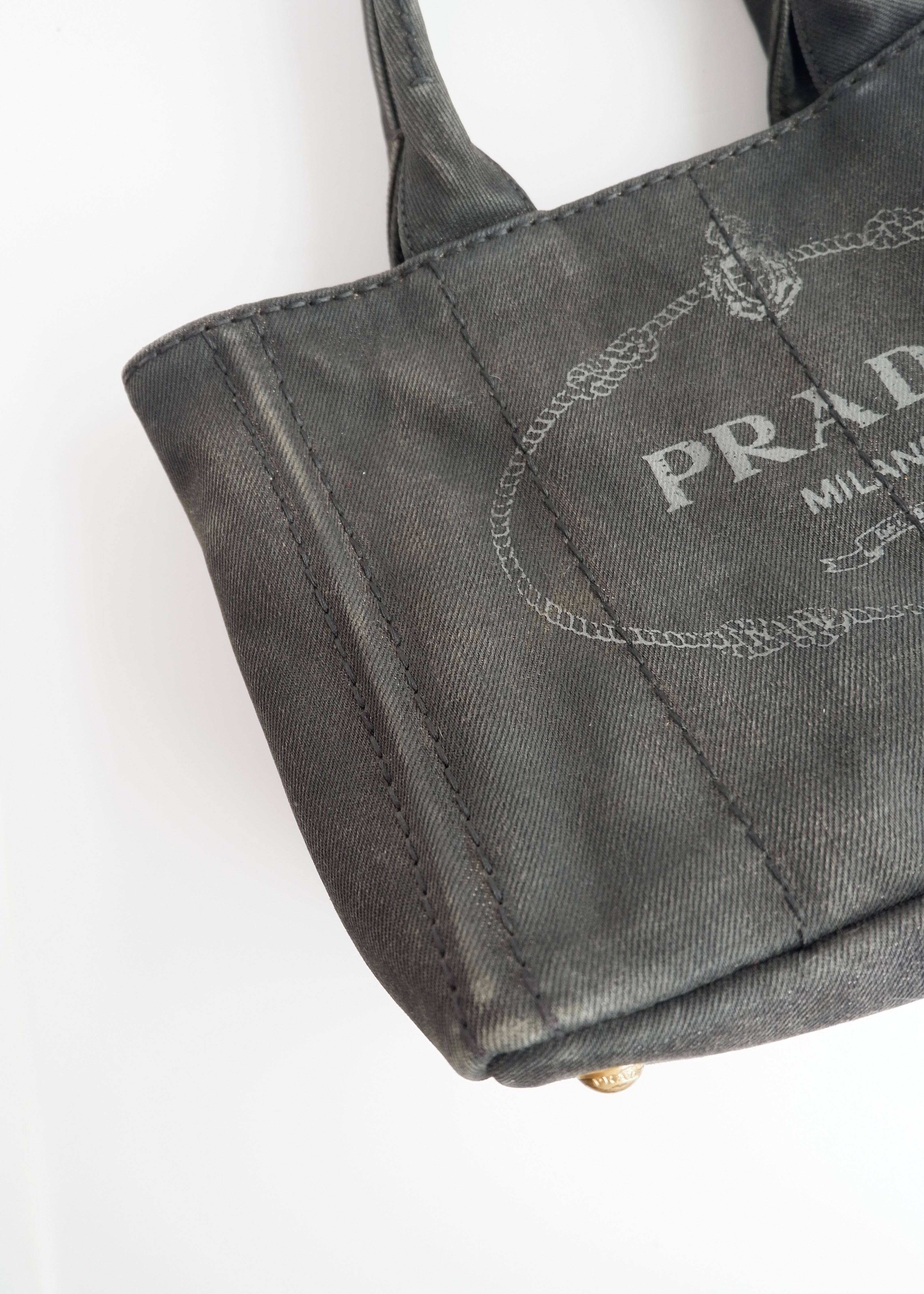 Authentic Preowned Prada Black Denim Canapa Tote w/ Strap