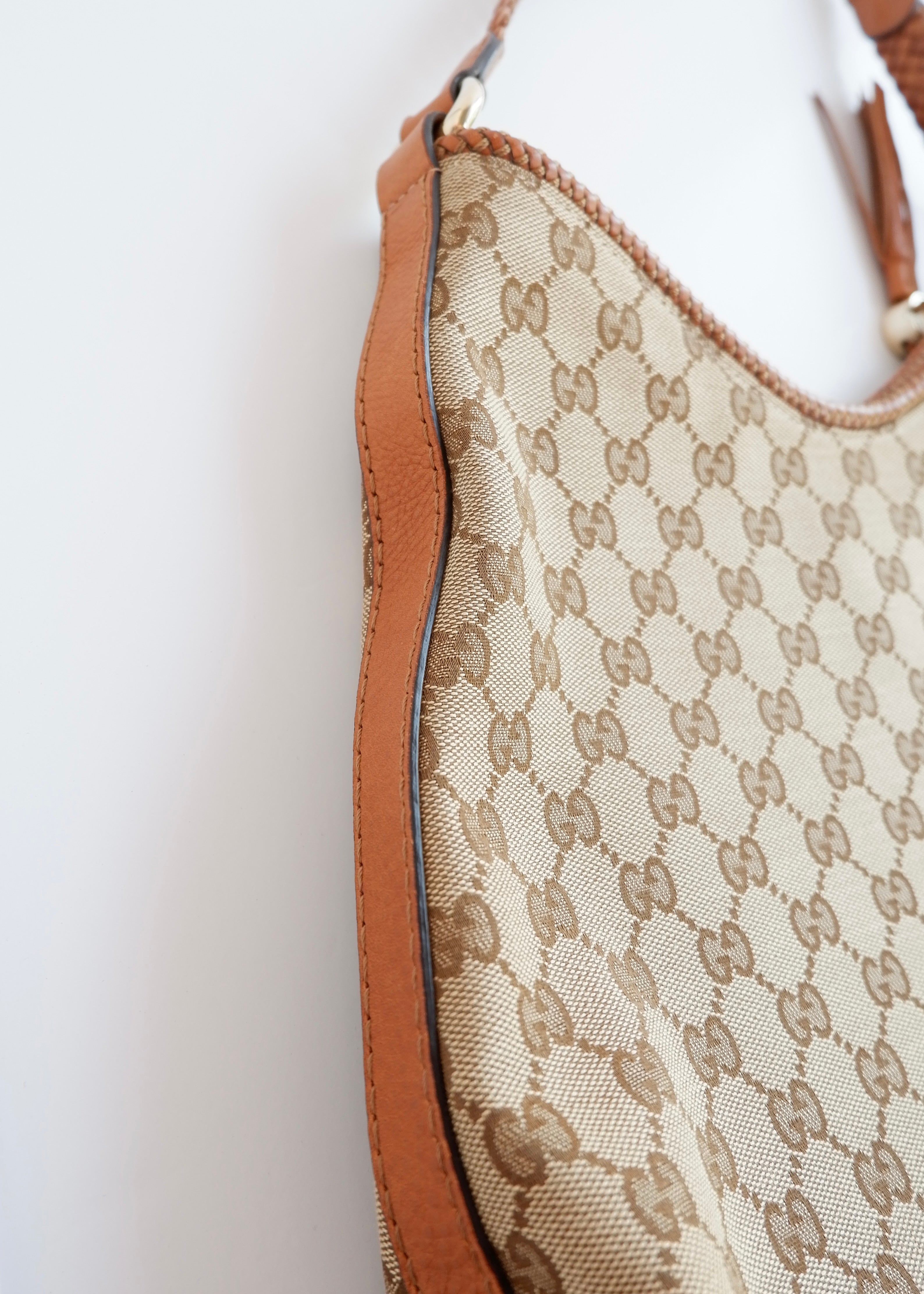 Preowned Gucci Brown GG Canvas Leather Tassel Shoulder Bag