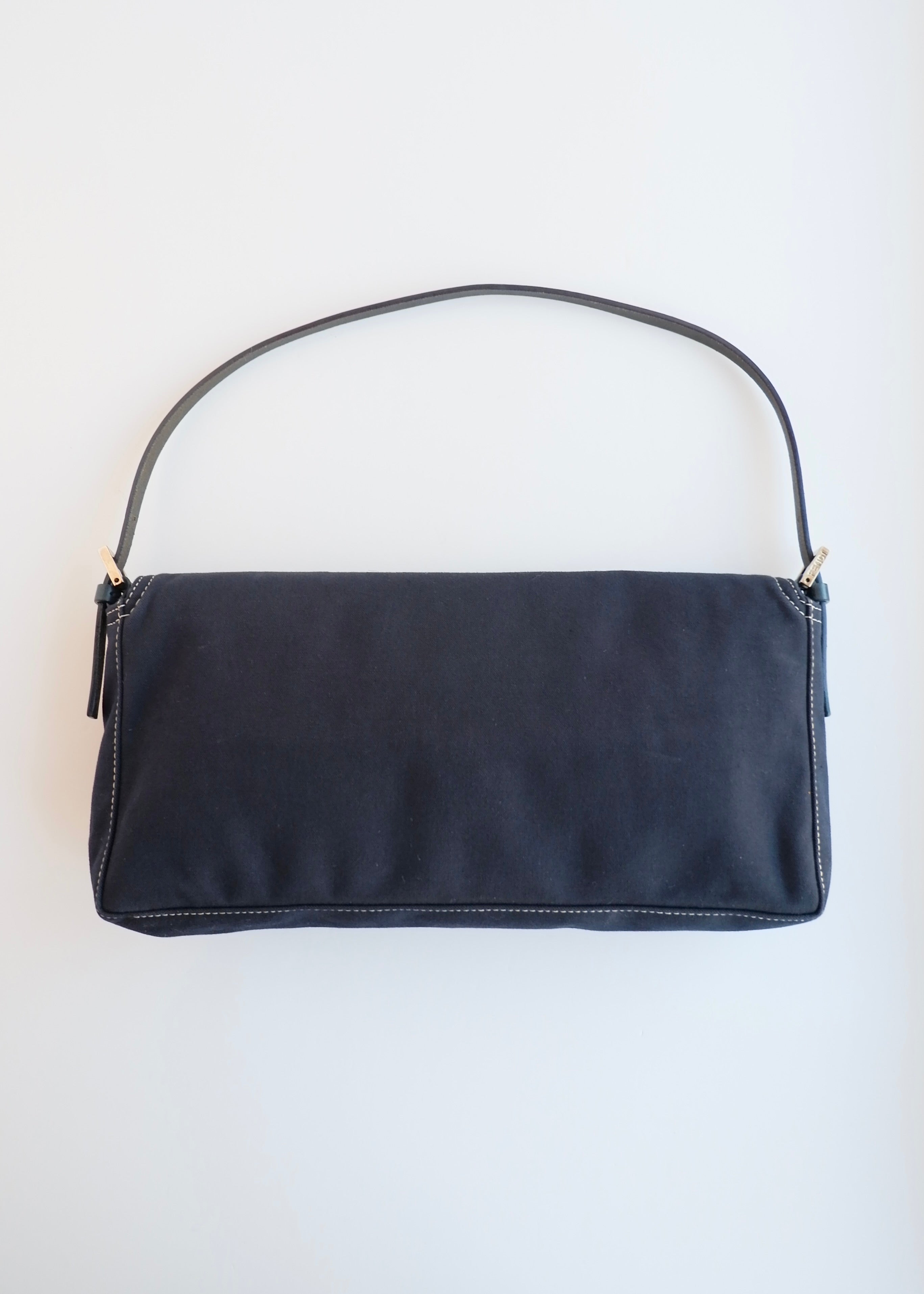 Authentic Preowned Fendi Navy Blue Fabric FF Marble Shoulder Bag