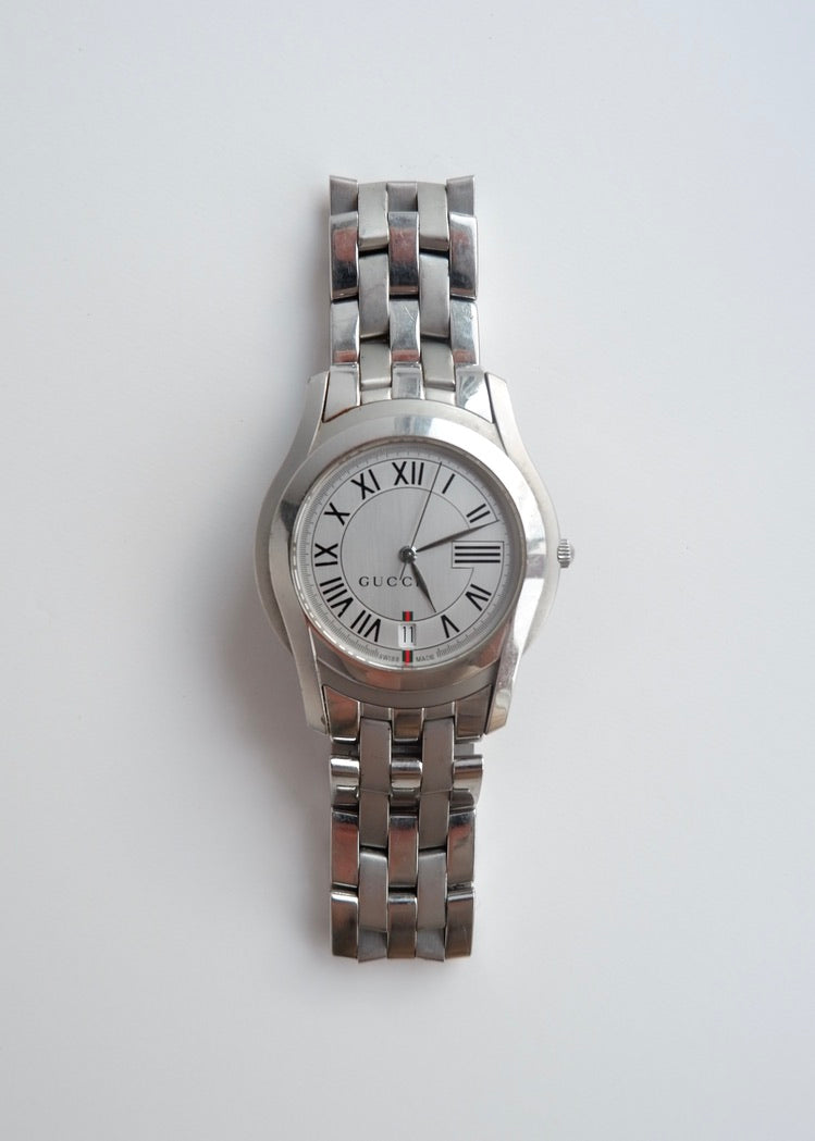 Authentic Preowned Gucci Silver/ White Face Watch