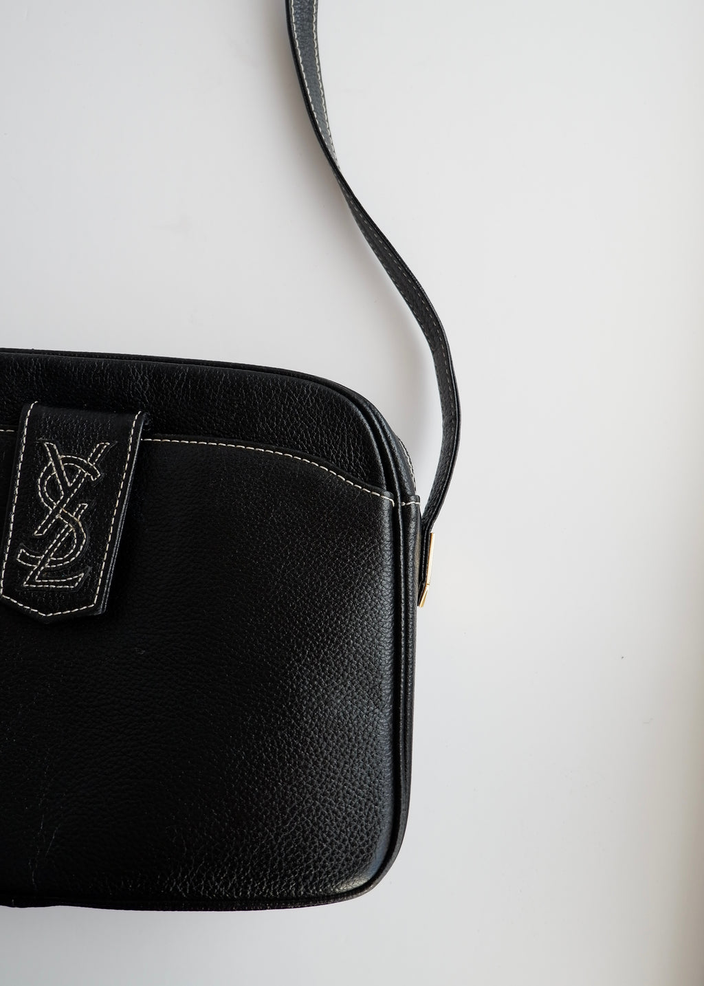 Authentic Preowned Vintage YSL (Yves Saint Laurent) Black Leather Crossbody Bag